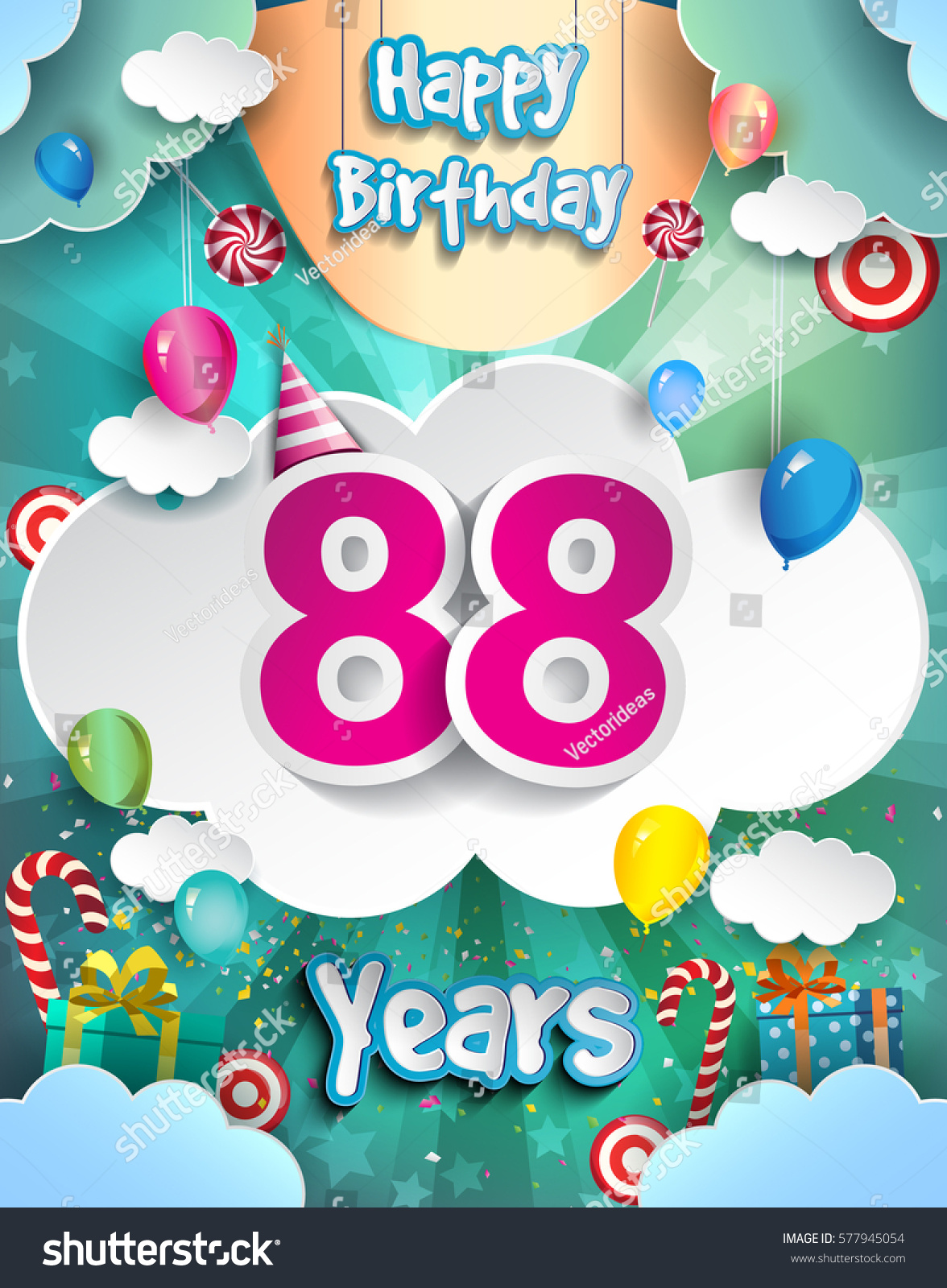 88 Years Birthday Design Greeting Cards Stock Vector (Royalty Free ...