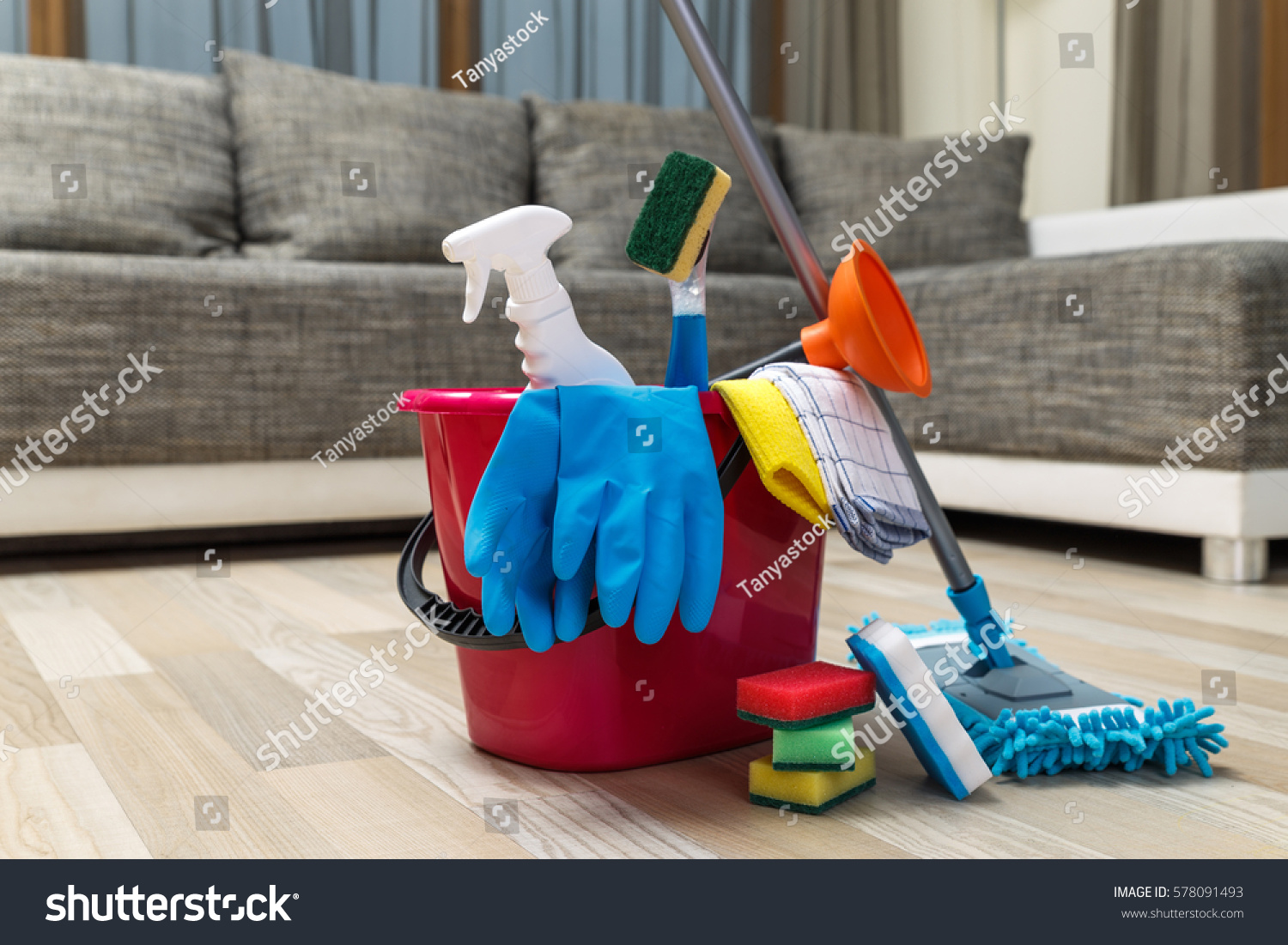 Cleaning Service Bucket Sponges Chemicals Bottles Stock Photo 578091493 ...