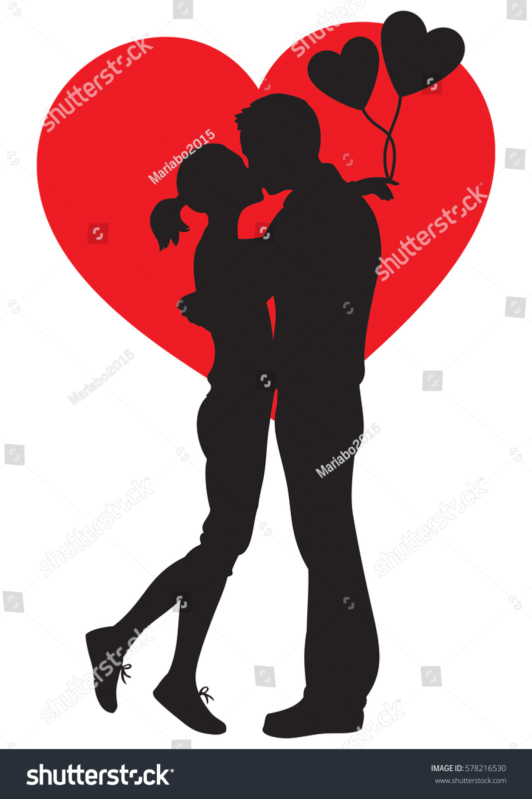 Silhouette Illustration Lovers Kissing Couple Embracing Stock Illustration 578216530 Shutterstock 