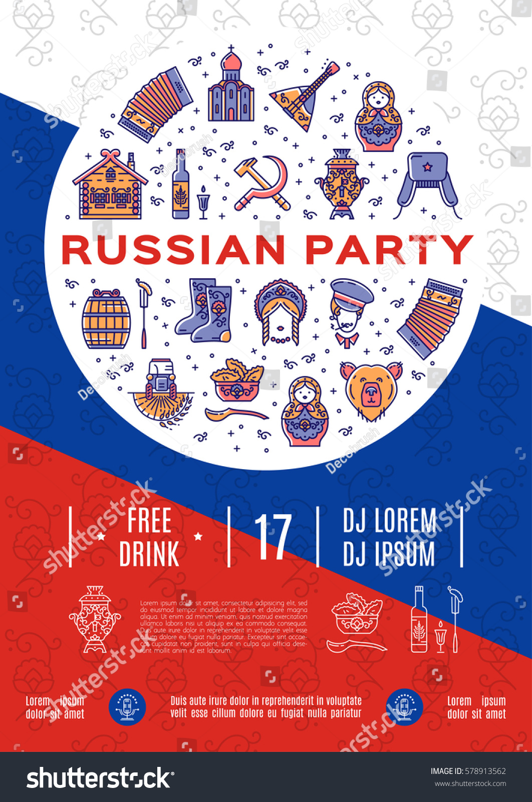 Russian party. Russian Party poster. Russian Party Flyer.