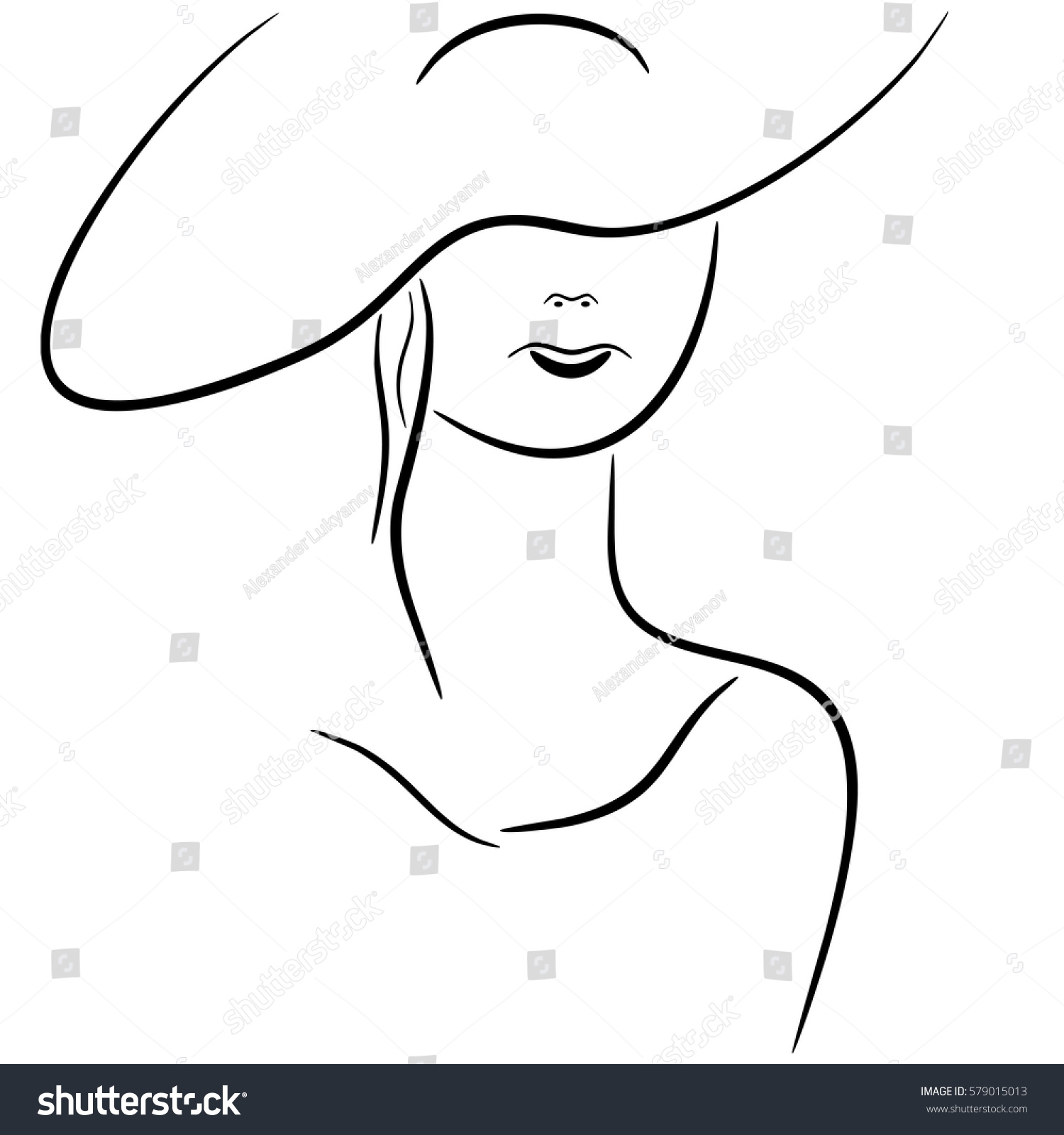 Рисунок женщины в шляпе без лица