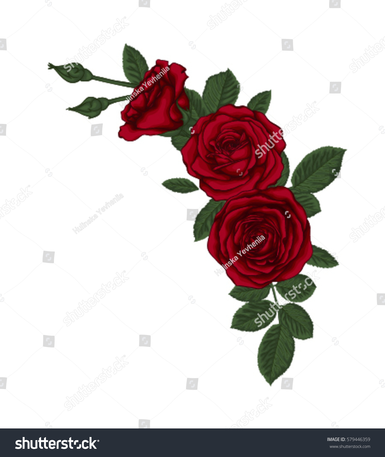 Beautiful Bouquet Red Roses Leaves Floral Stock Vector (Royalty Free ...