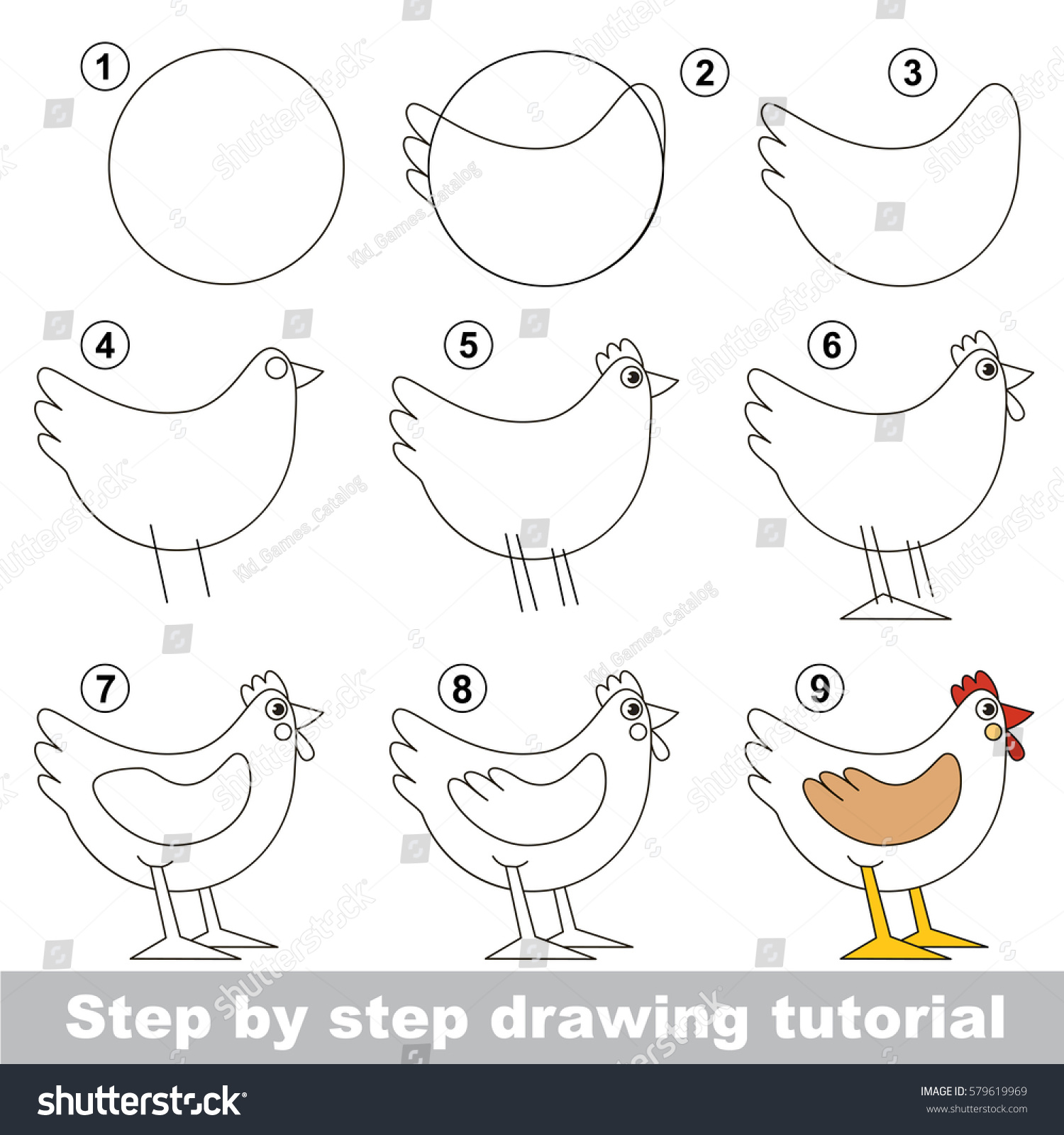 Поэтапное рисование курочки для детей