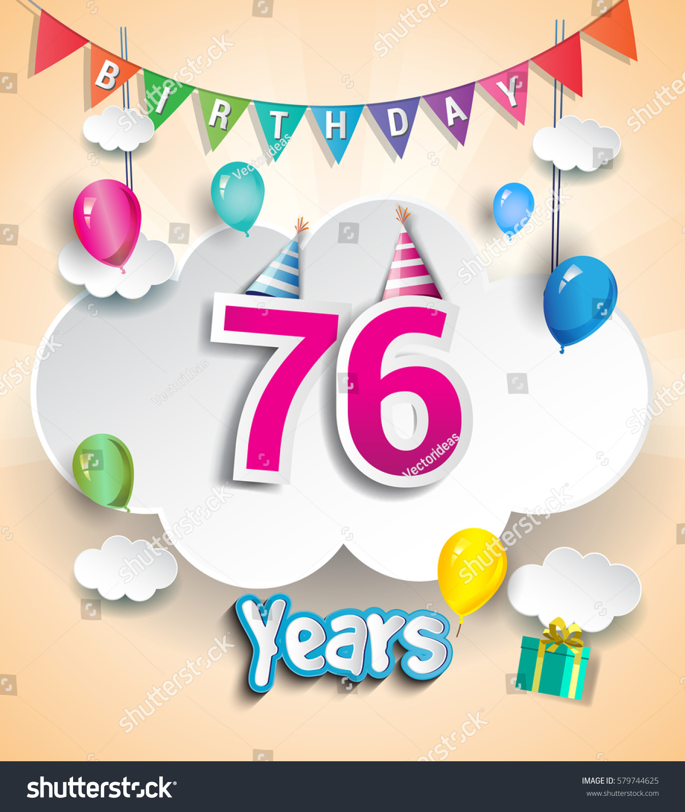 76 Years Birthday Design Greeting Cards Stock Vector (Royalty Free ...