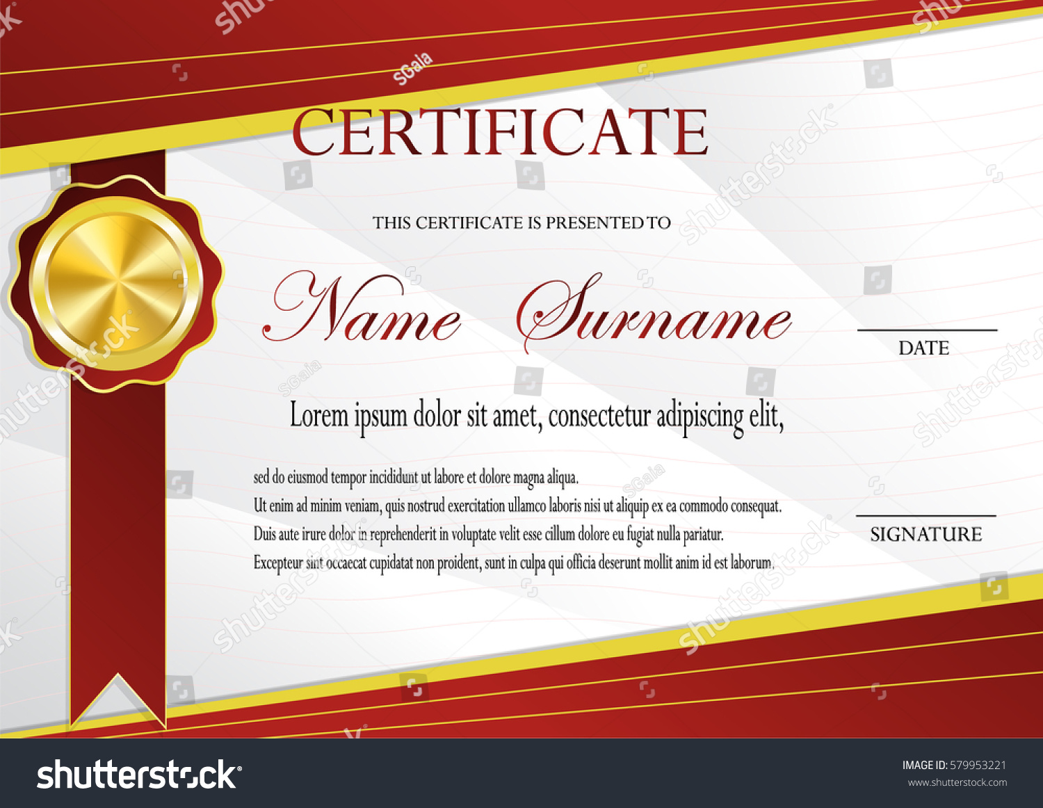 Certificate Gold Medal Template Fashionable Modern Stock Vector ...