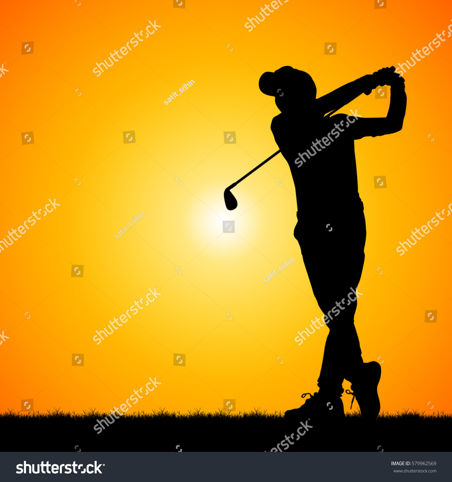 Silhouettes Golfers Against Sunset Background Stock Illustration ...