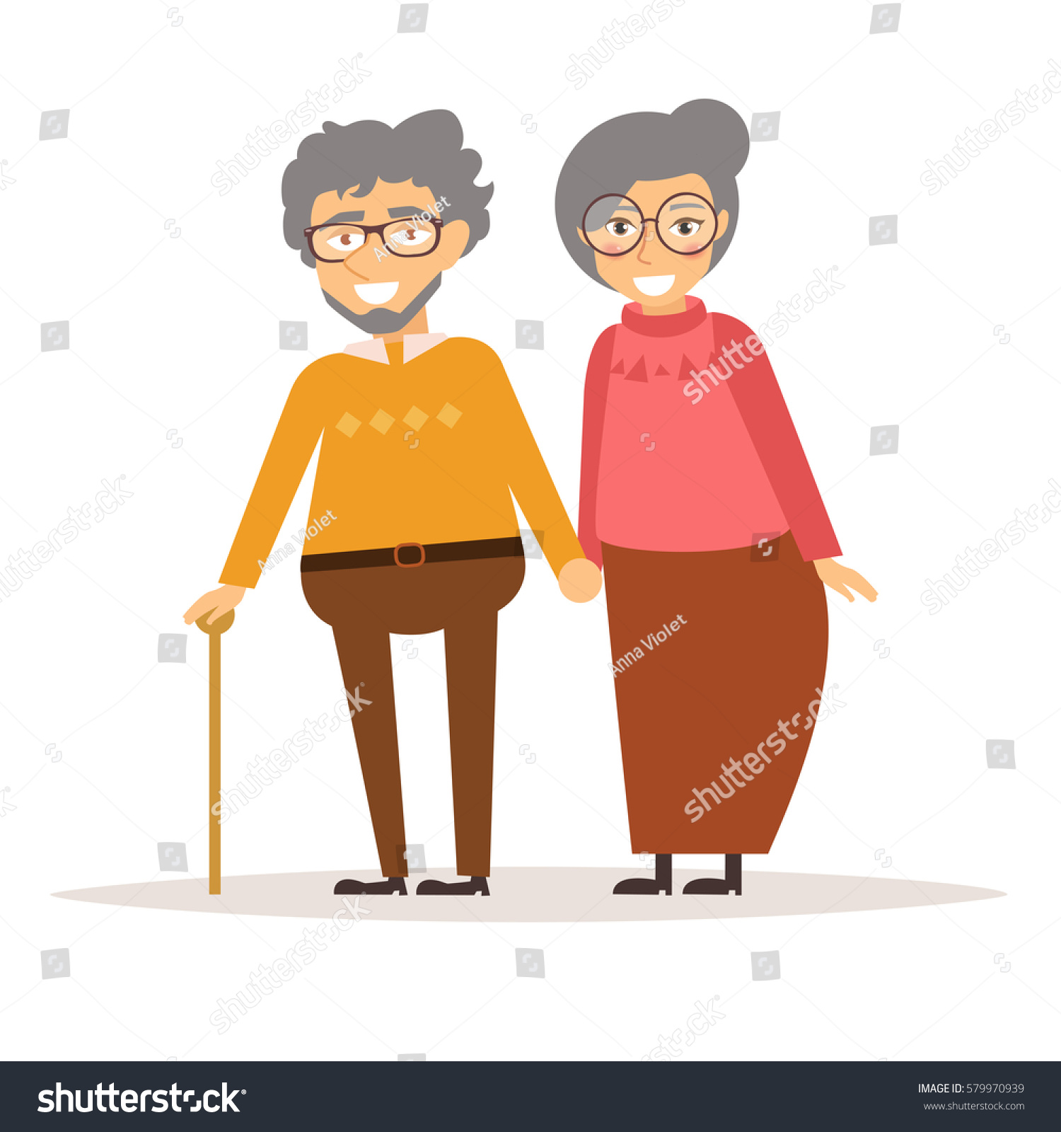 Elderly Couple Holding Hands Grandma Grandpa Stock Vector Royalty Free 579970939 Shutterstock 3090