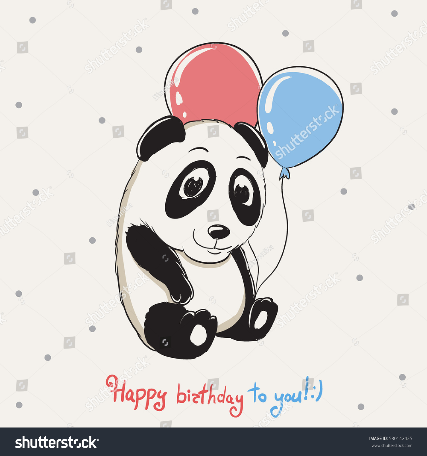 Happy Cute Panda Keeps Balloons Congratulations Stock Vector (Royalty ...