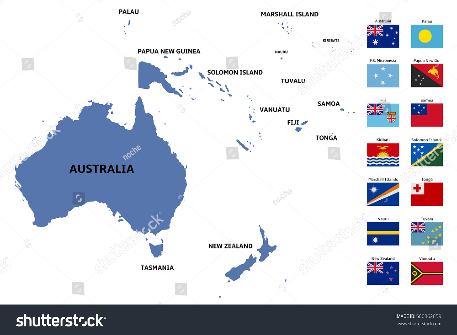 Карта Океании с флагами