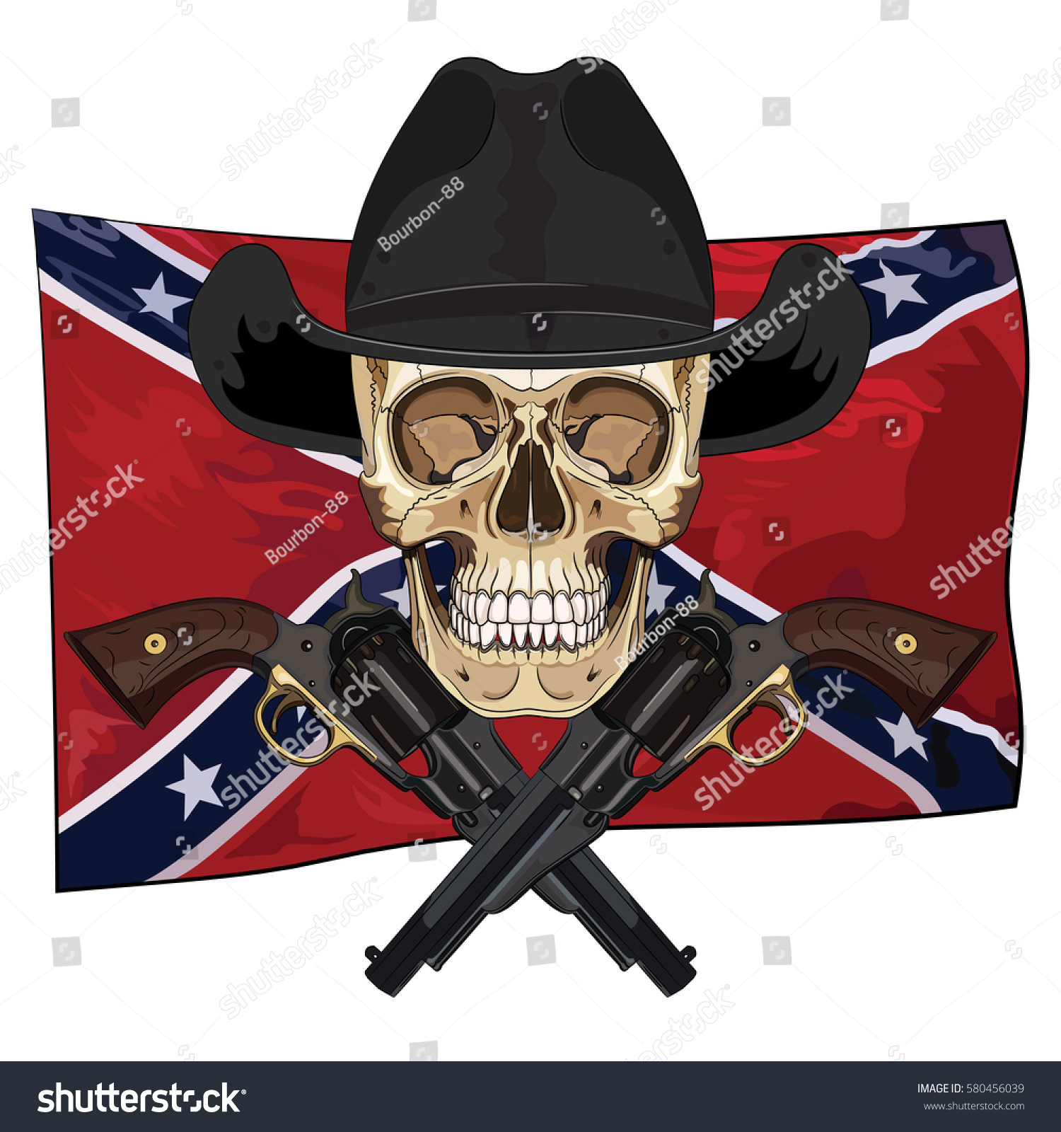 Skull Cowboy Hat Two Crossed Gun: стоковая векторная графика (без лицензион...