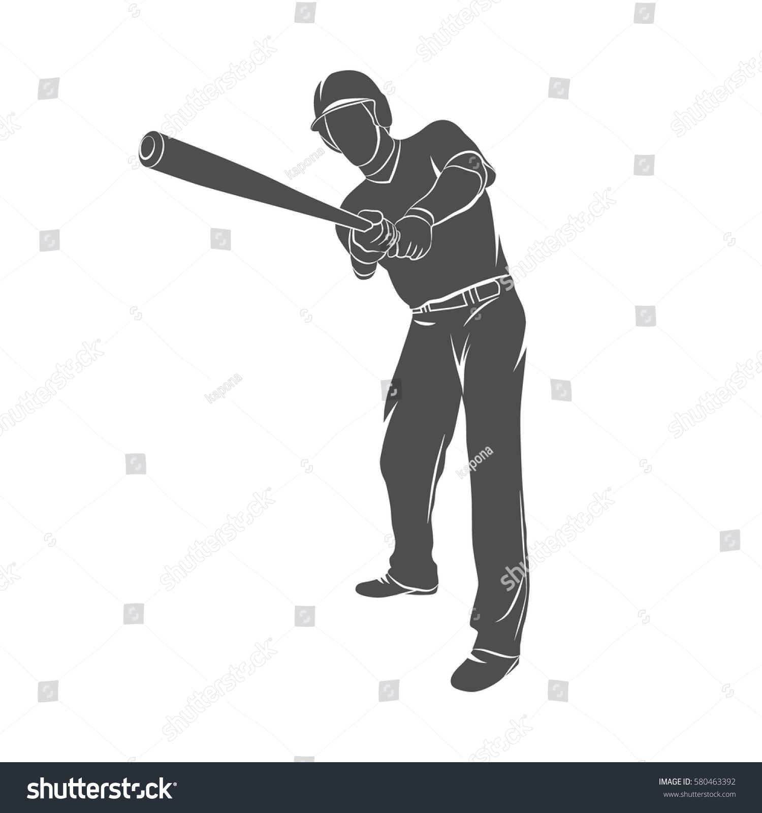 Silhouette Baseball Player Hit Ball On Stock Vector (Royalty Free ...