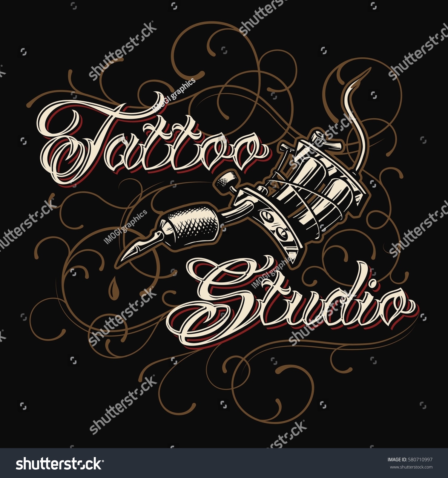 Tattoo Studio Emblem Tattoo Machine Lettering Stock Vector (Royalty ...