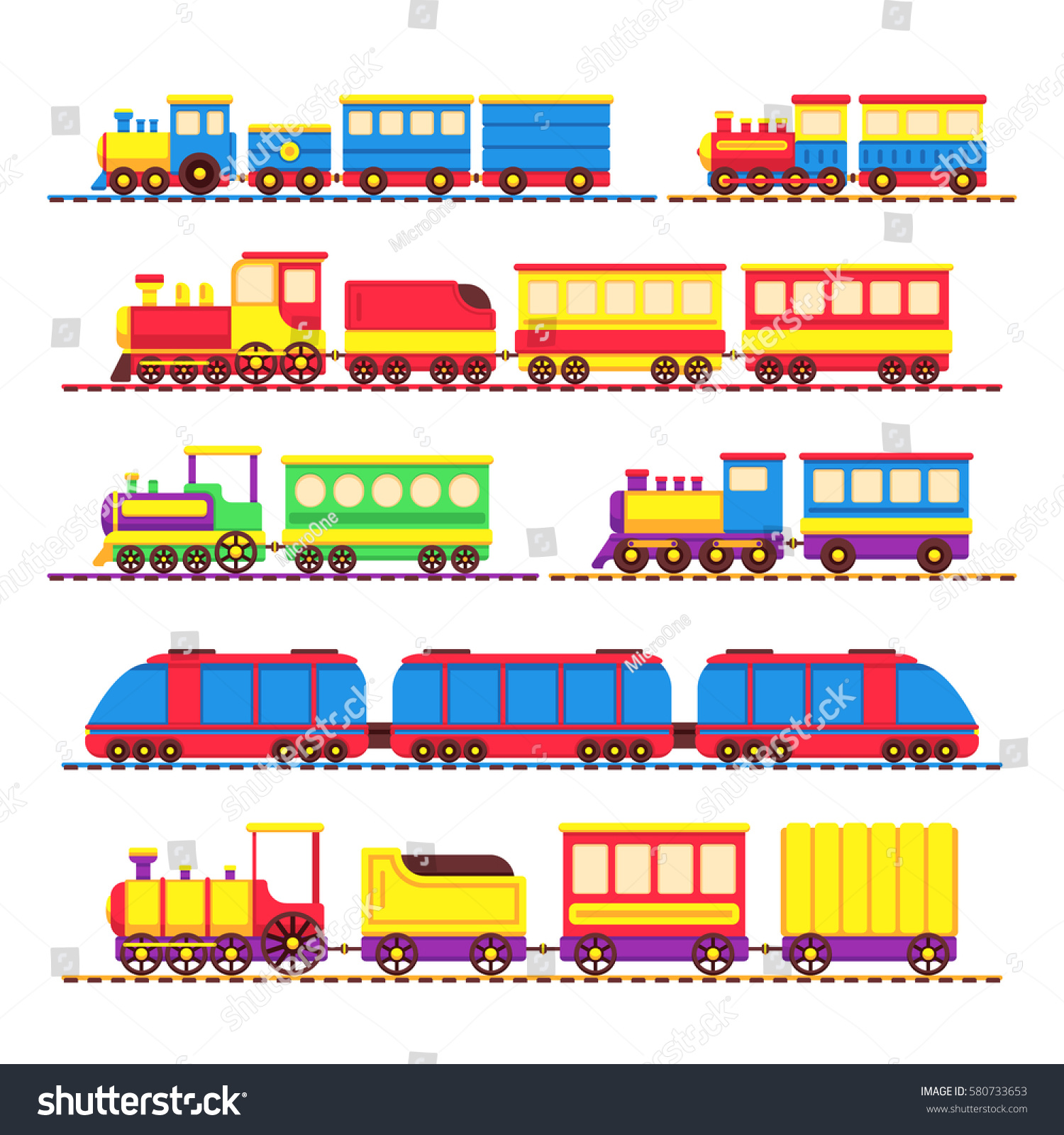 Cartoon Kids Toy Trains Locomotive Wagons Stock Vector (Royalty Free ...