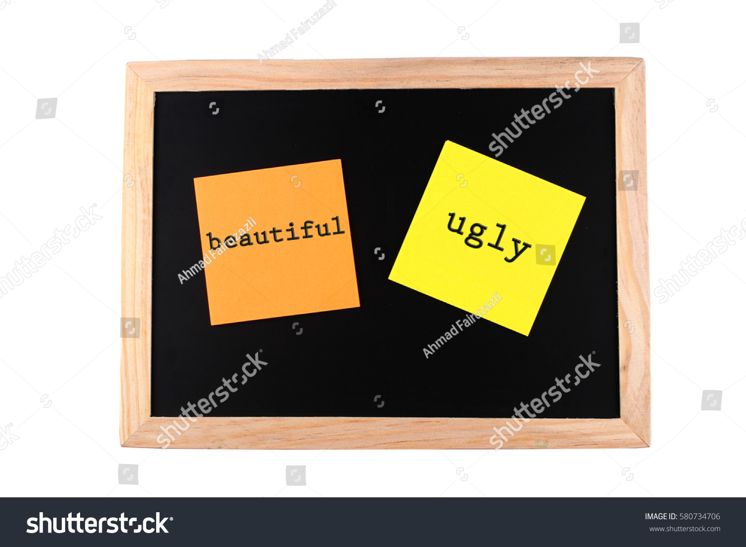 orange-yellow-paper-beautiful-ugly-words-stock-photo-580734706