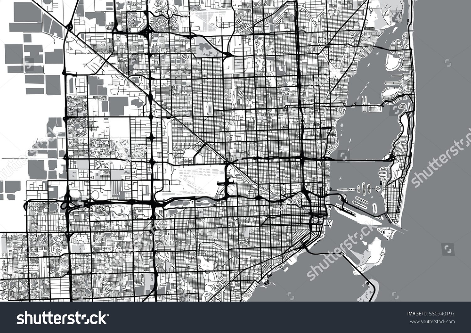 Vector City Map Miami Florida Stock Vector (Royalty Free) 580940197 ...