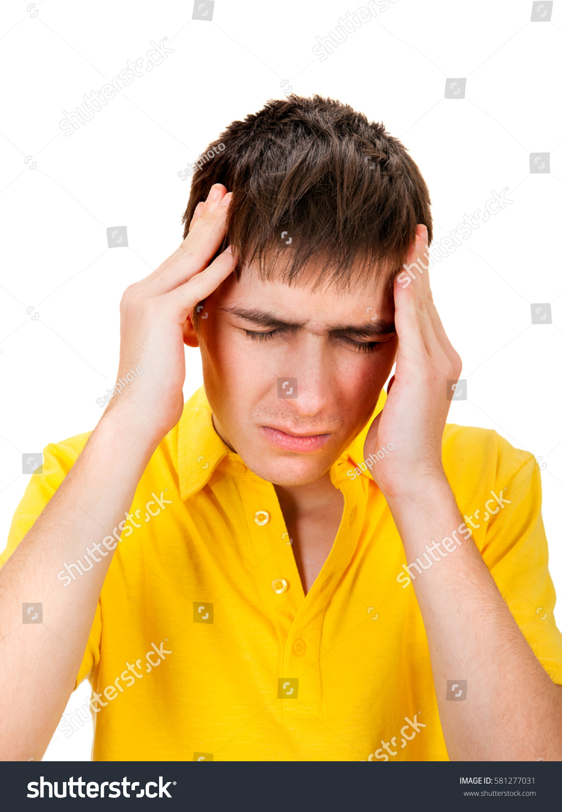 Sad Young Man Feel Headache Isolated Stock Photo 581277031 Shutterstock