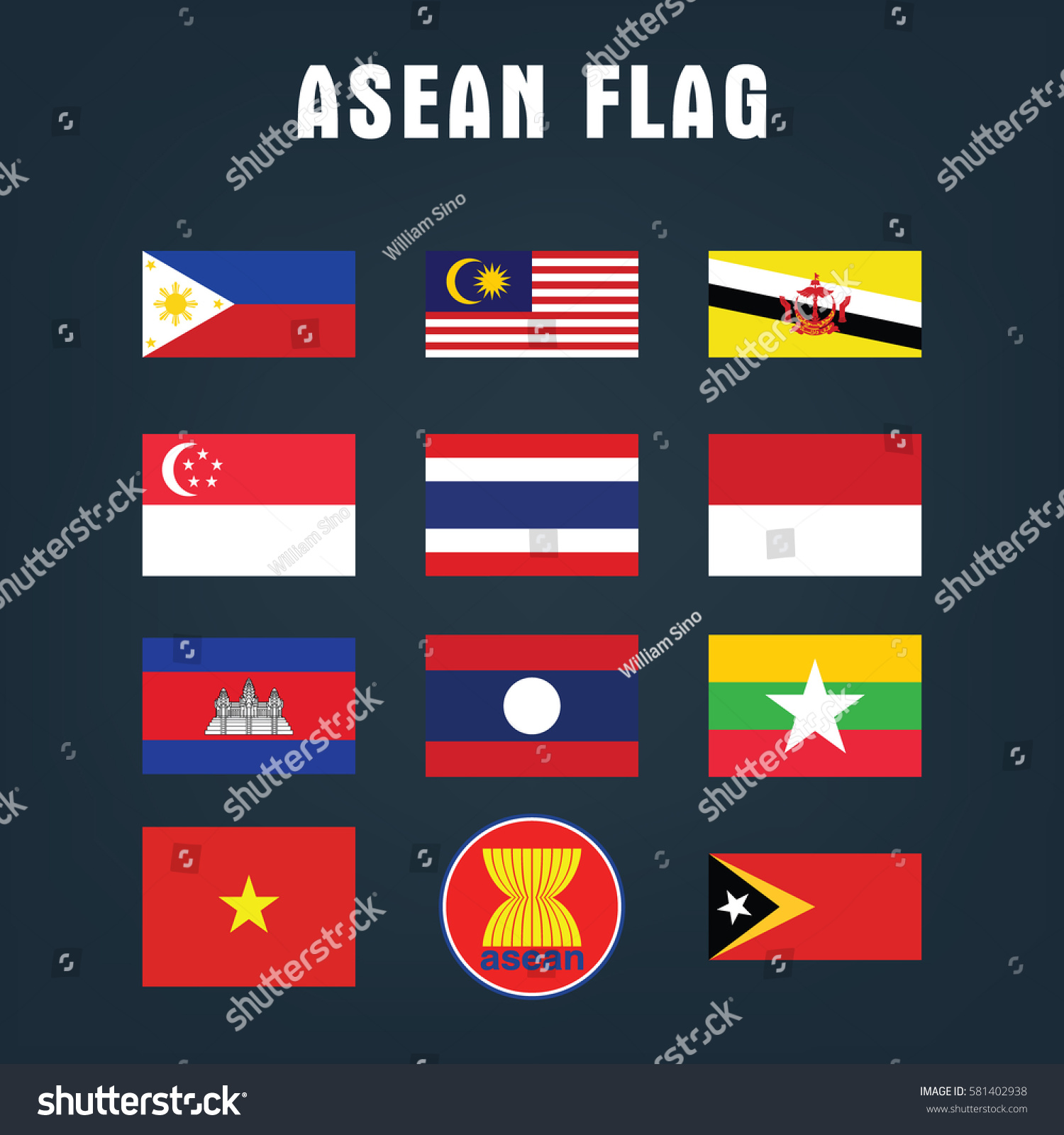 Asean Flag Using Presentation Education Business Stock Vector (Royalty ...