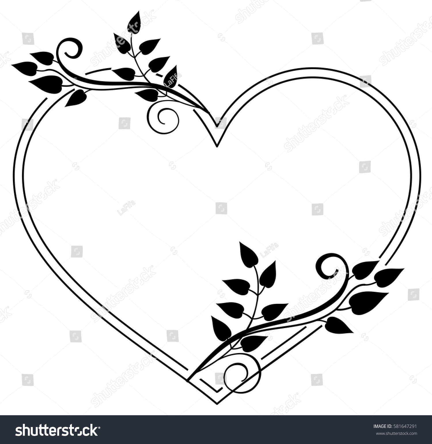 Heartshaped Black White Frame Floral Silhouettes Stock Vector (Royalty ...