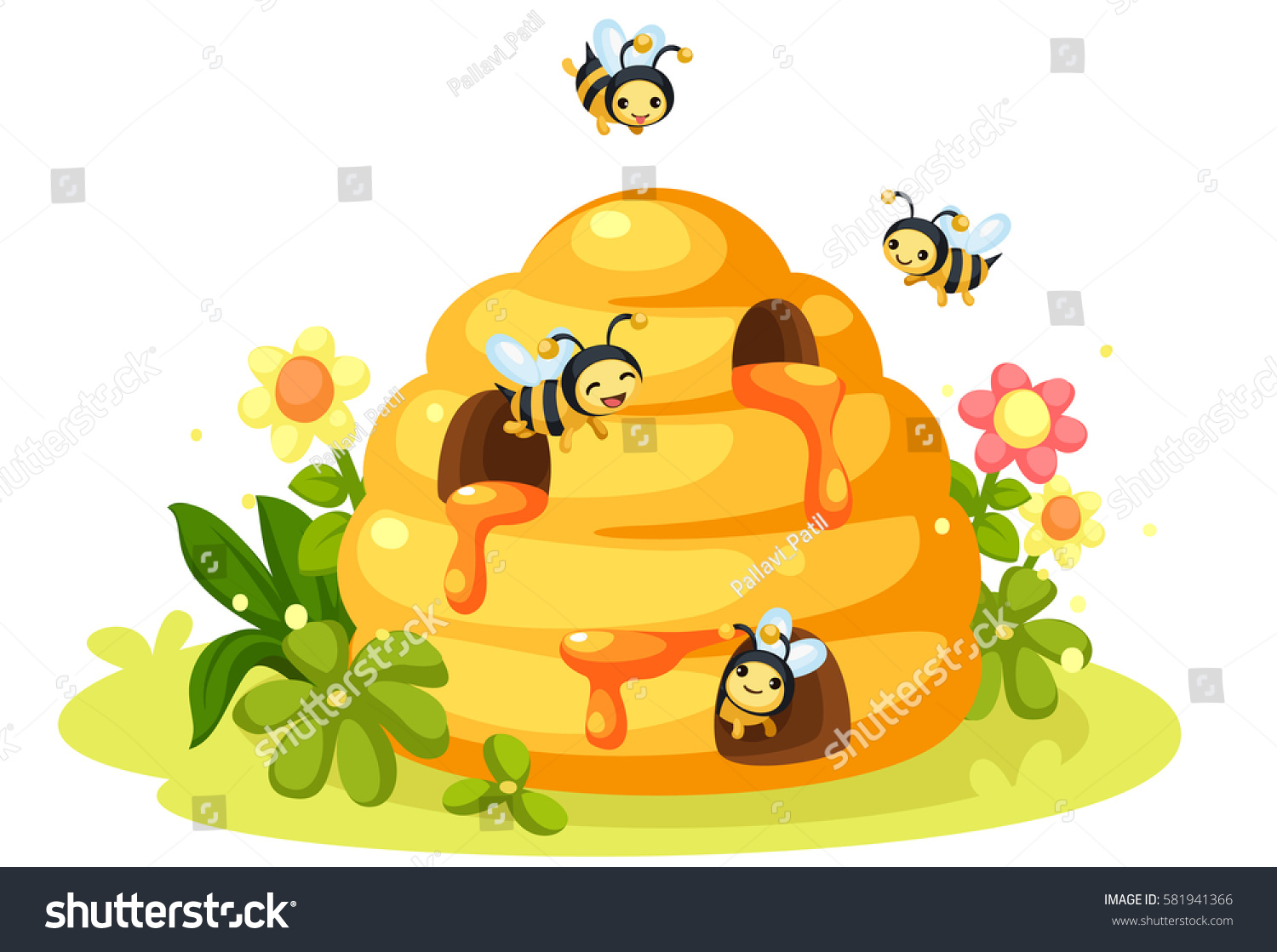 Honey Bee Bee Hive Cartoon Stock Vector (Royalty Free) 581941366