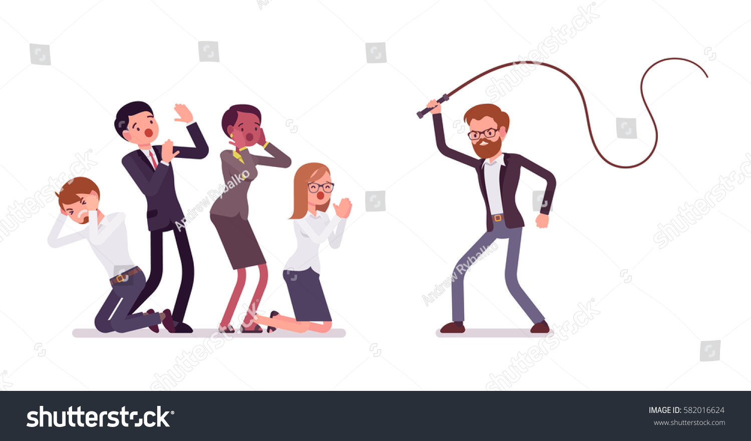 Angry Male Tyrant Manager Beating Whip Stock Vector Royalty Free