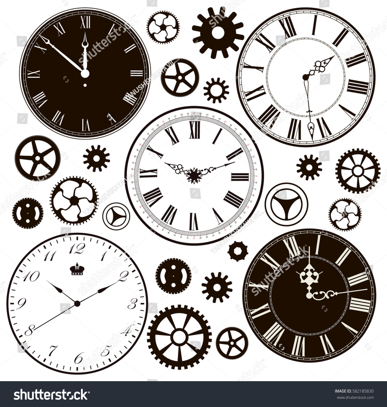 Set Vintage Clock Faces Parts Vector Stock Vector (Royalty Free ...