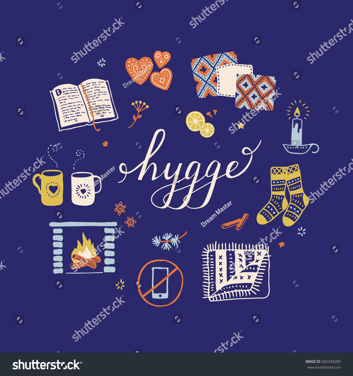 Vector Illustration Hygge Lettering Cozy Home Stock Vector Royalty