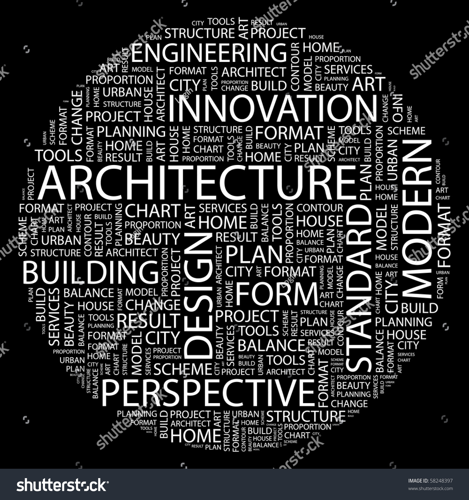 Architecture Word Collage On Black Background Stock Vector (Royalty ...