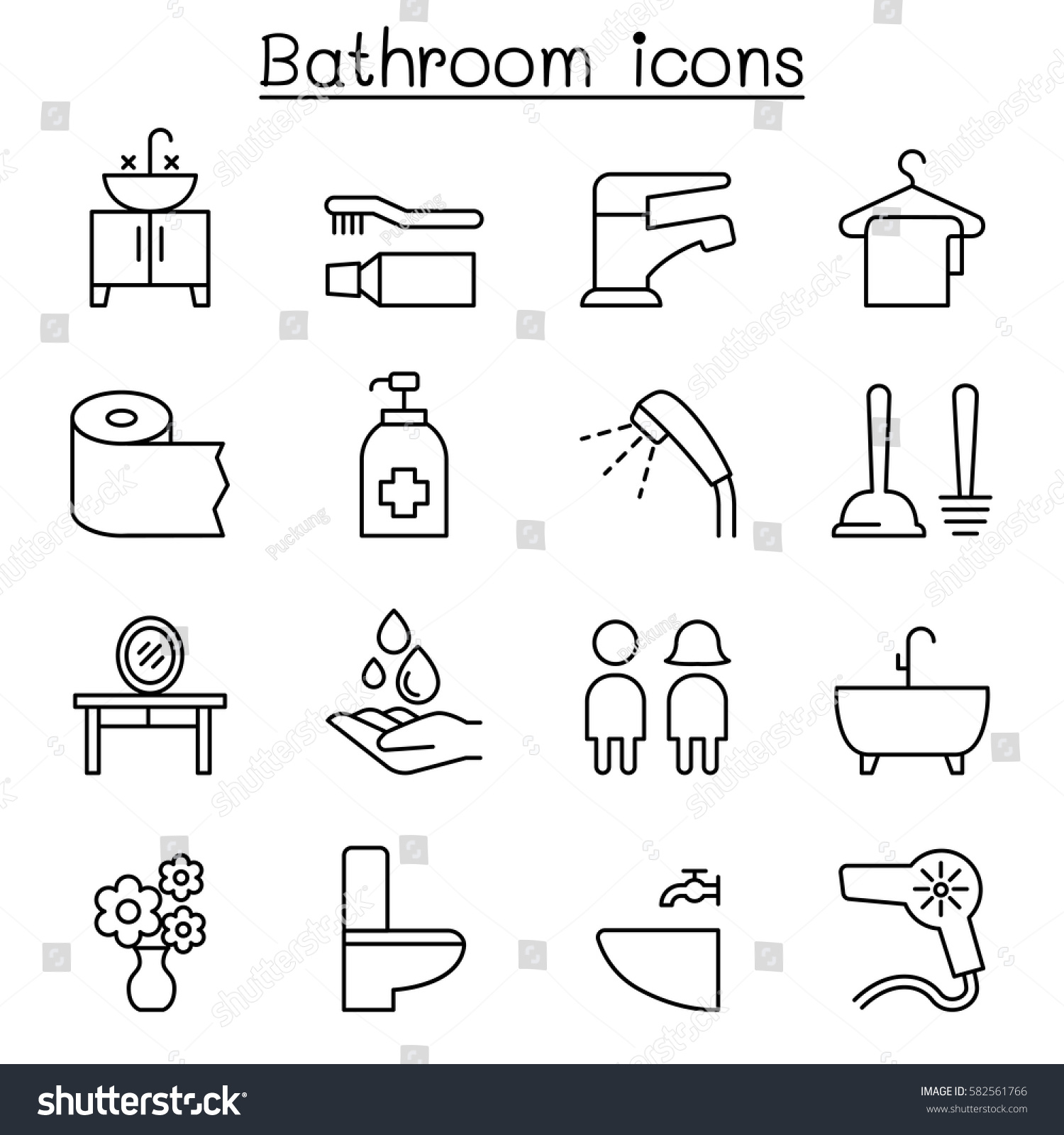 Bathroom Icon Set Thin Line Style Stock Vector (Royalty Free) 582561766 ...