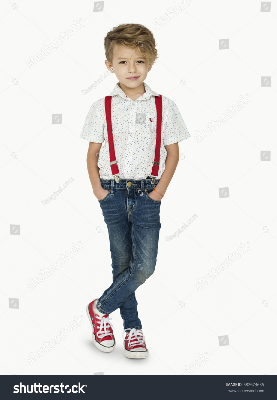 Caucasian Boy Standing Crossing Legs Background Stock Photo 582674635 ...