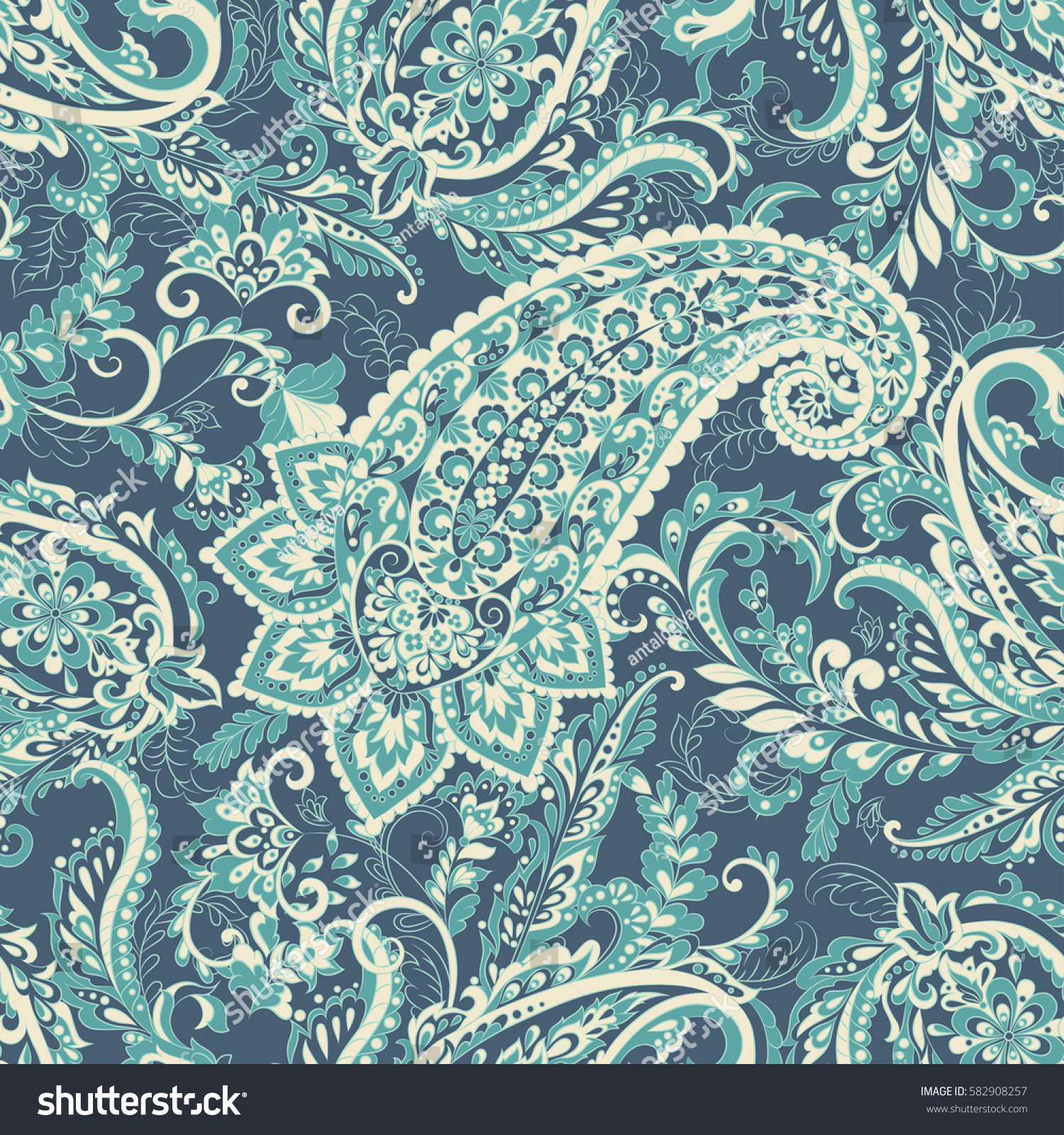 Seamless Pattern Paisley Ornament Vector Illustration Stock Vector ...