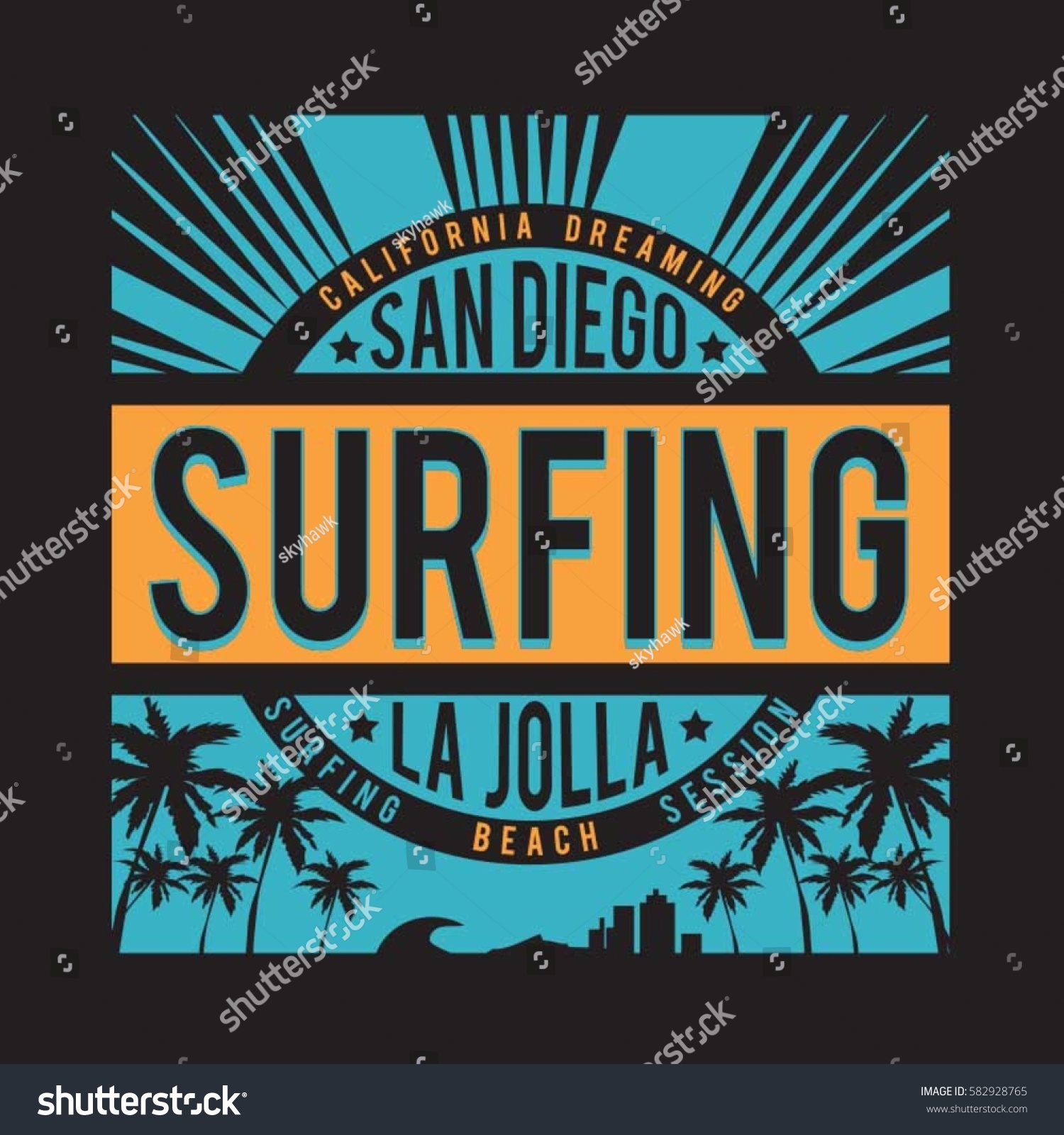 Surfing San Diego Typography Tee Shirt Stock Vector (Royalty Free ...