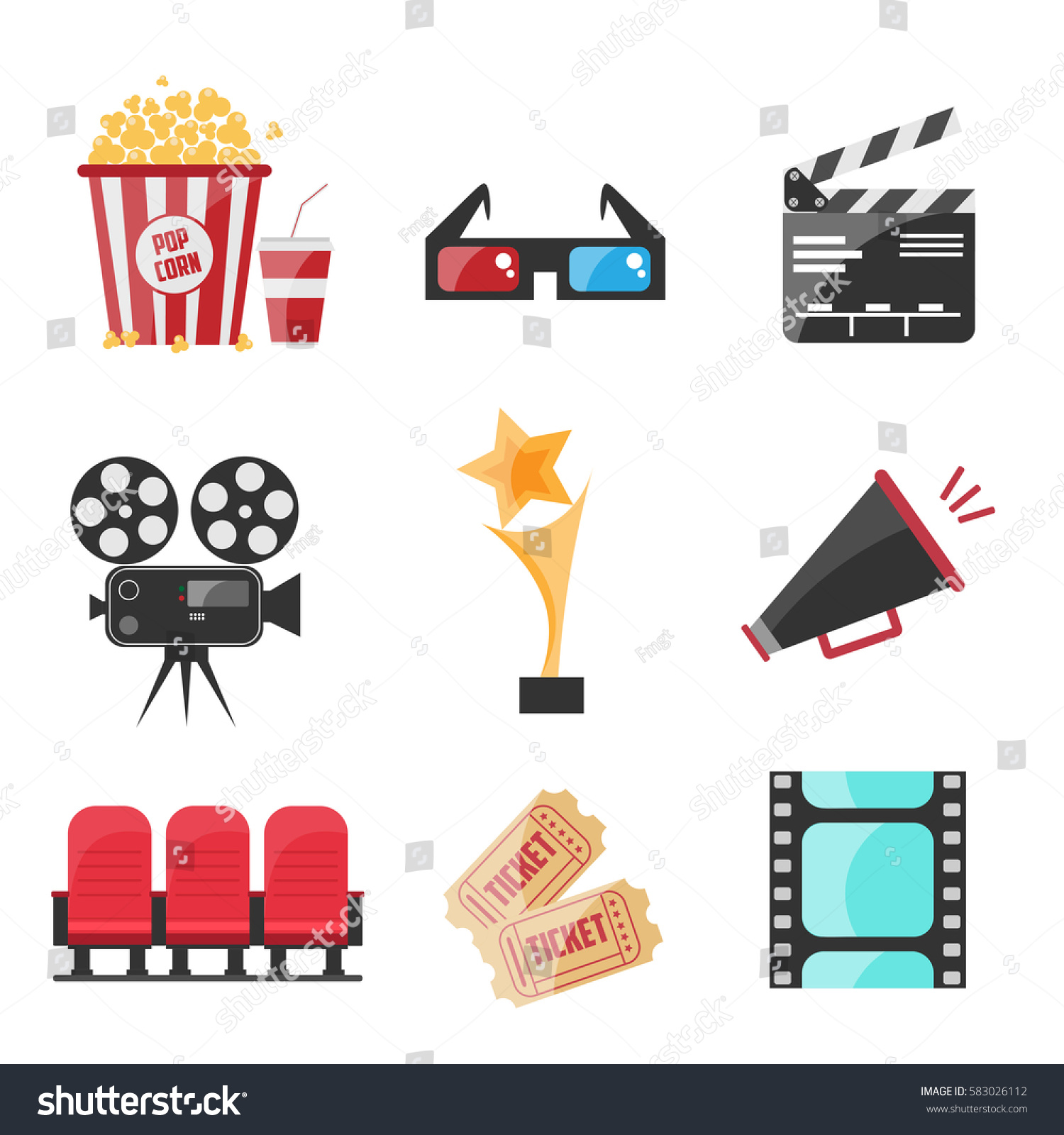 Cinema Set Vector Illustration Stock Vector (Royalty Free) 583026112 ...