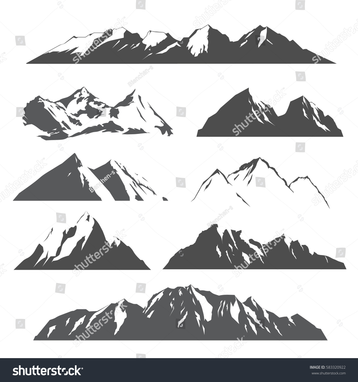 Set Vector Silhouettes Mountains On White Stock Vector (Royalty Free ...