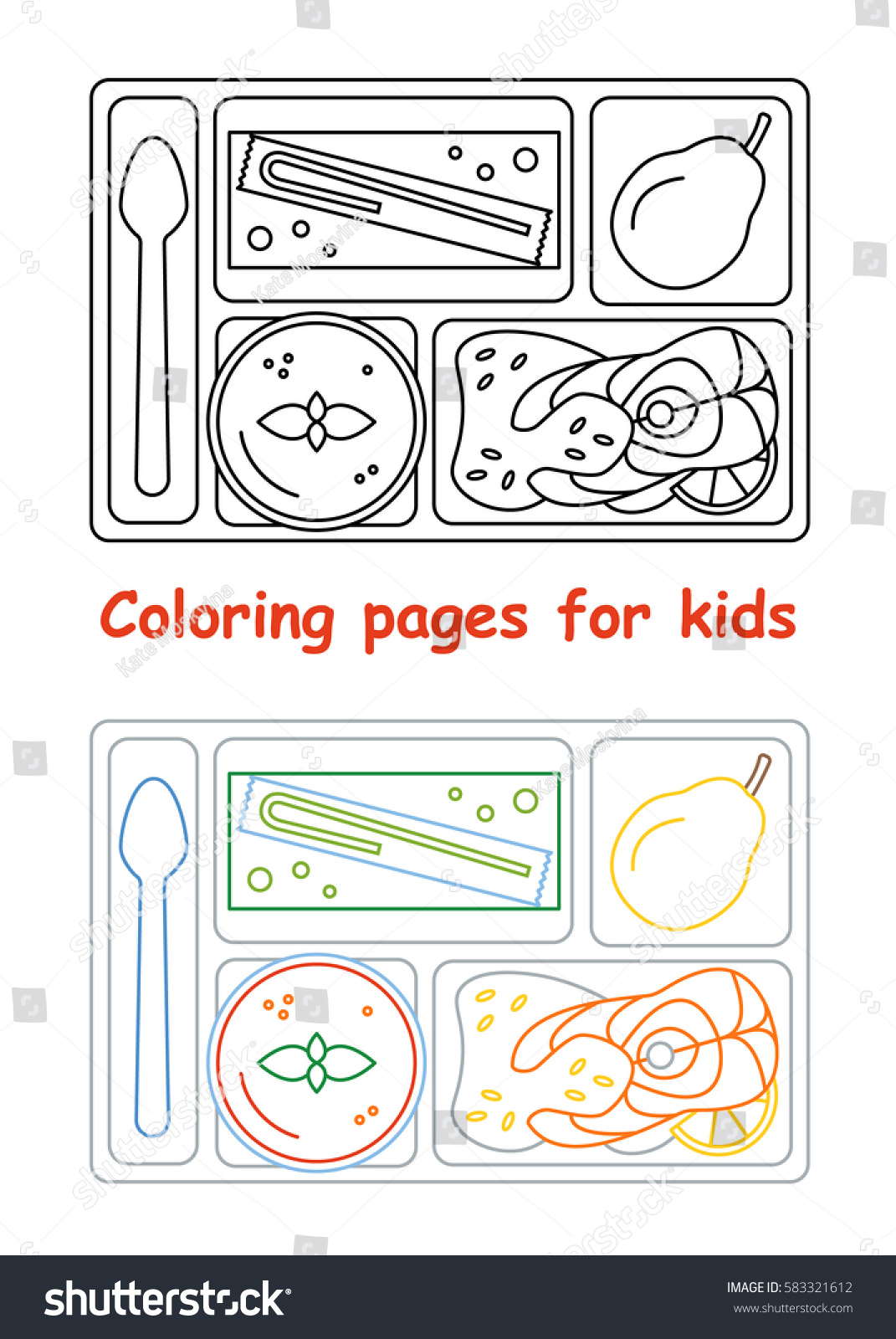 Coloring Pages Kids Lunch Tray Line Stock Vector (Royalty Free ...