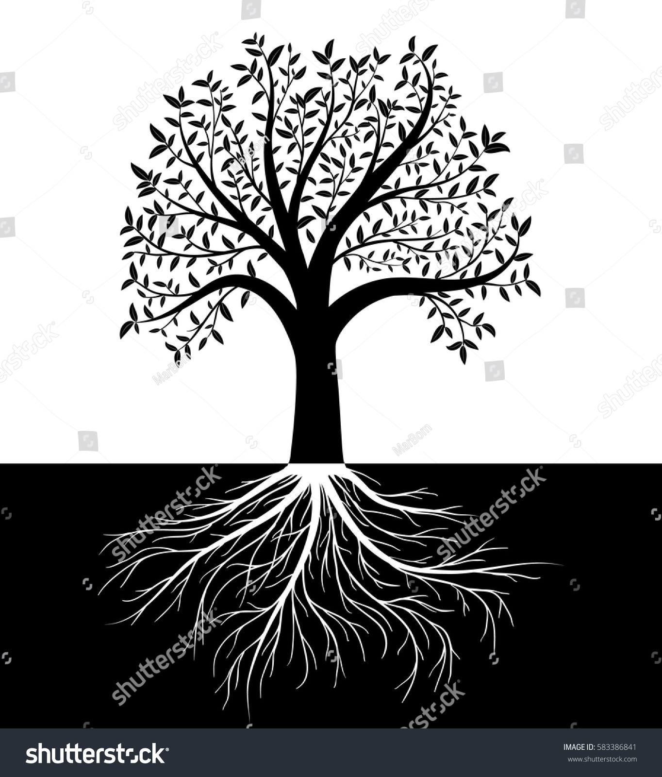 Tree Silhouette Leaves Roots Vector Background Stock Vector (Royalty ...