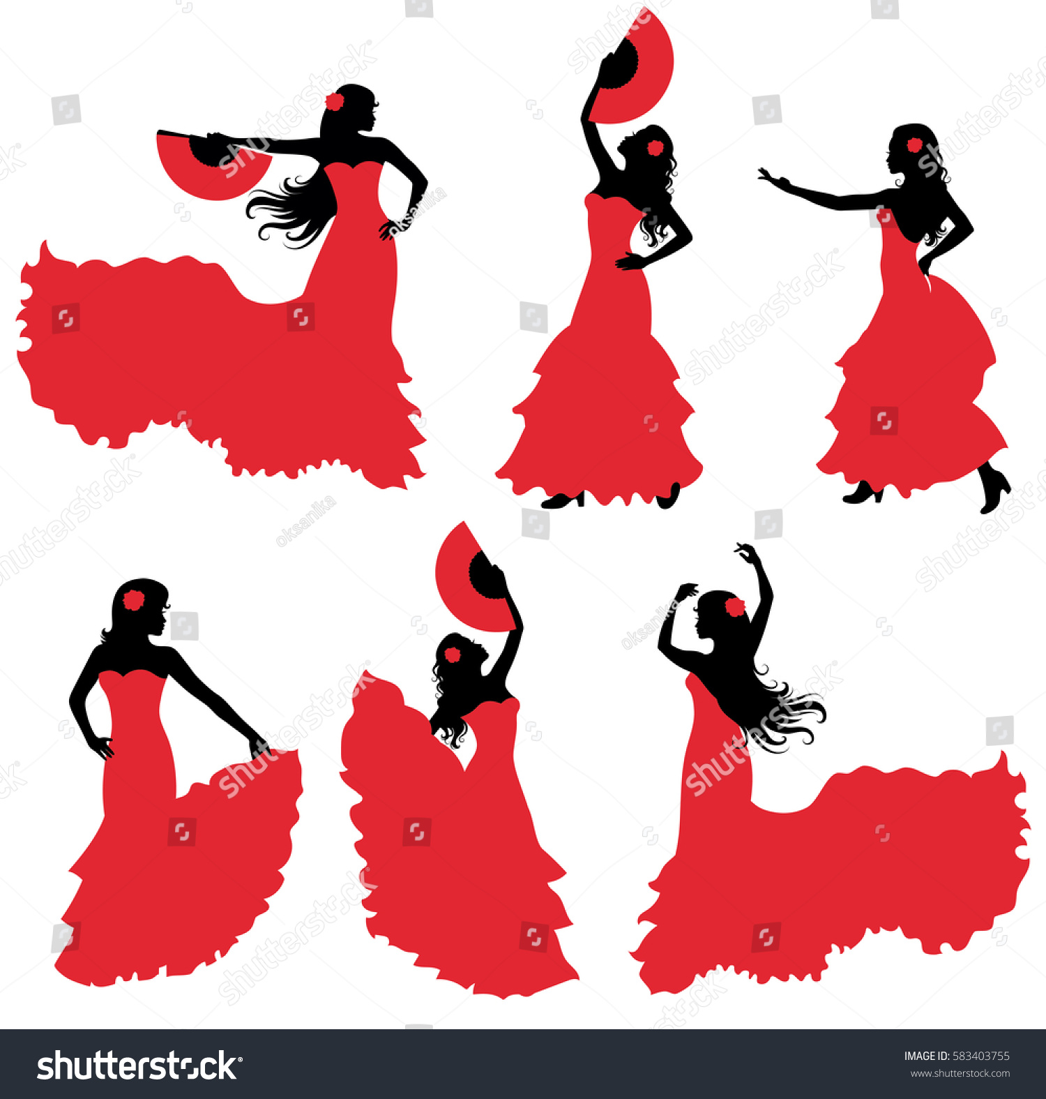 Flamenco Dancer Silhouette Set Stock Vector (Royalty Free) 583403755 ...