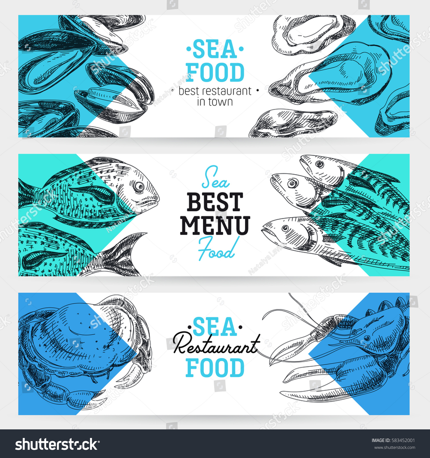 Vector Hand Drawn Sea Food Banners Stock Vector (Royalty Free ...