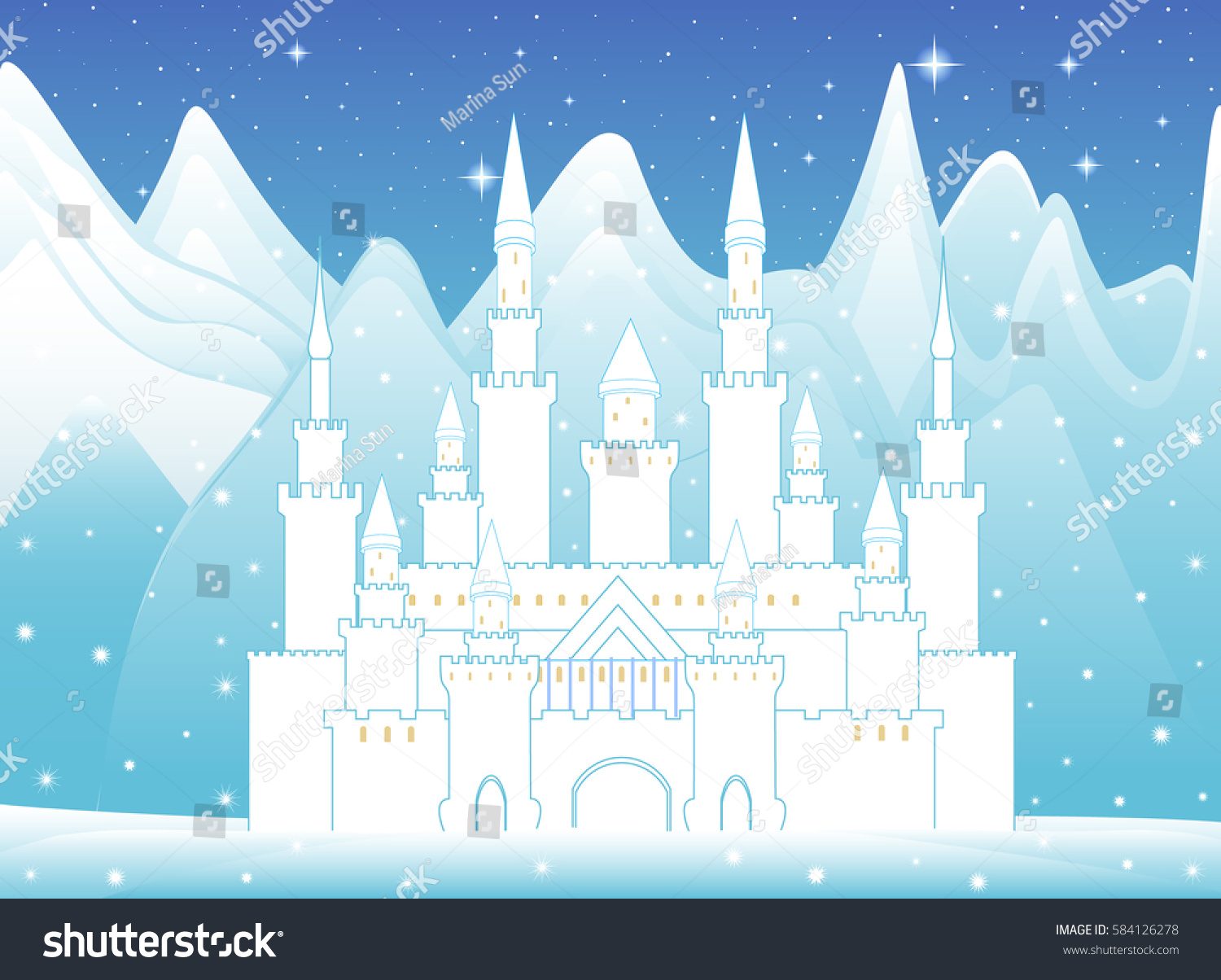 Замок снежной королевы красками