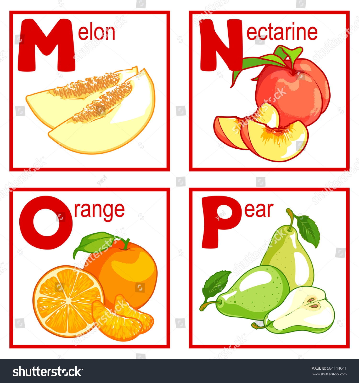 Alphabet Cute Fruits Letters M P Stock Vector (Royalty Free) 584144641 | Shutterstock