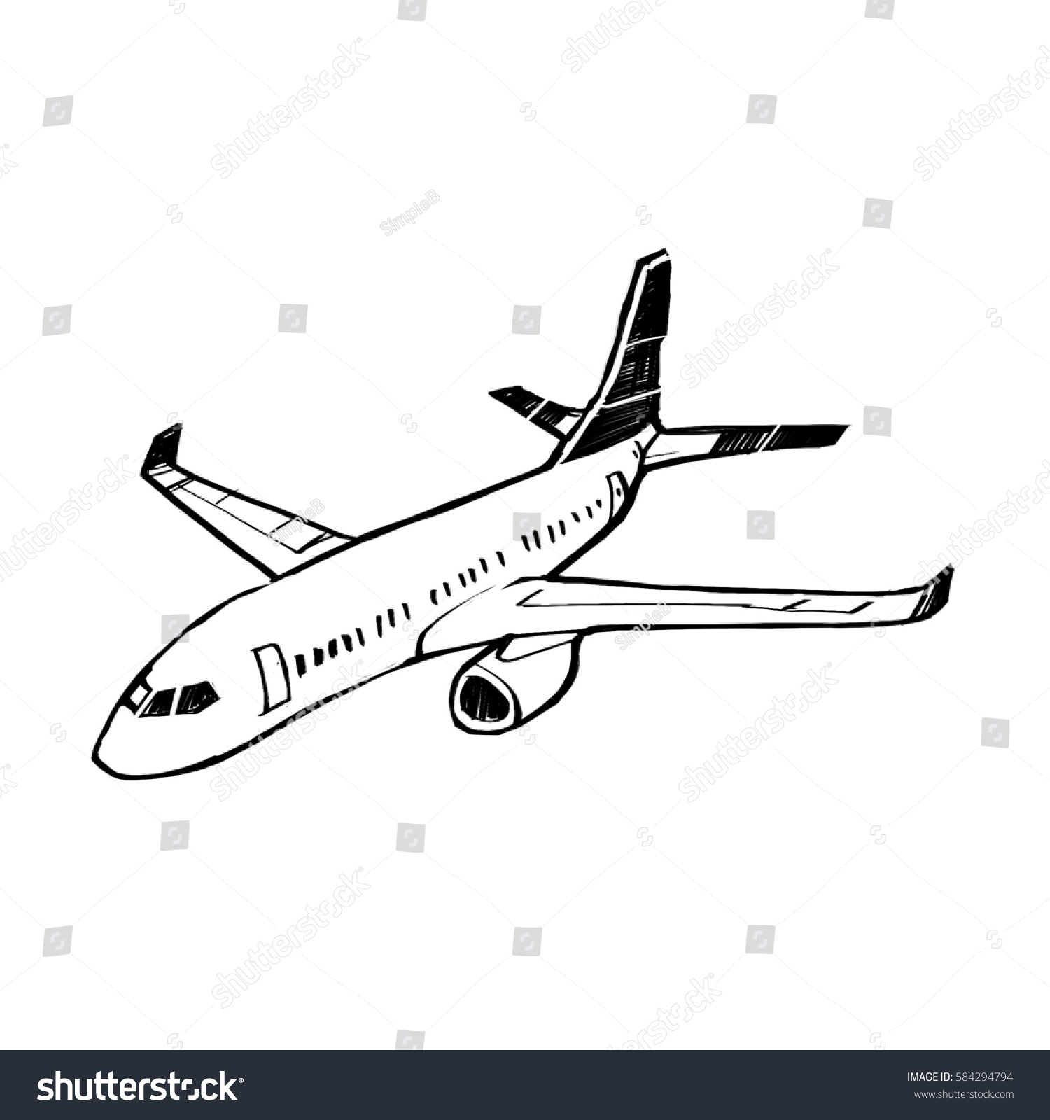 Freehand Simple Drawn Jet Plane Digital Stock Illustration 584294794 ...