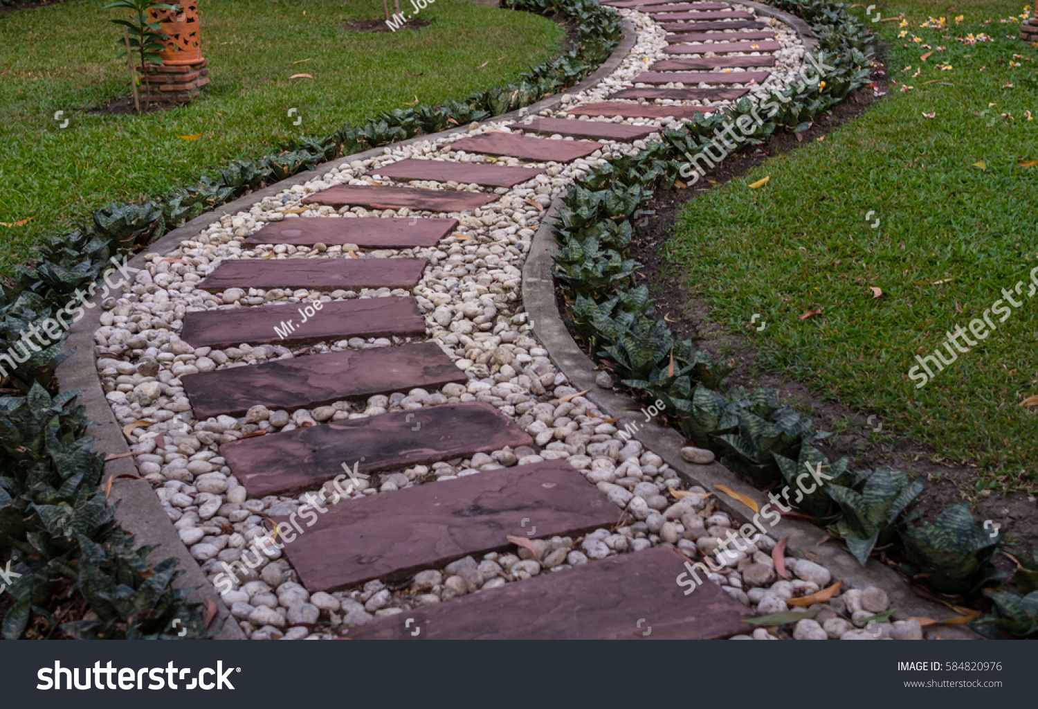 Landscaping Green Garden Pathway Parkcurve Walkway Stock Photo ...