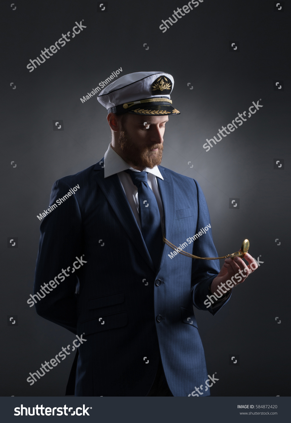 Portrait Handsome Sailor Over Black Background Stock Photo 584872420 ...