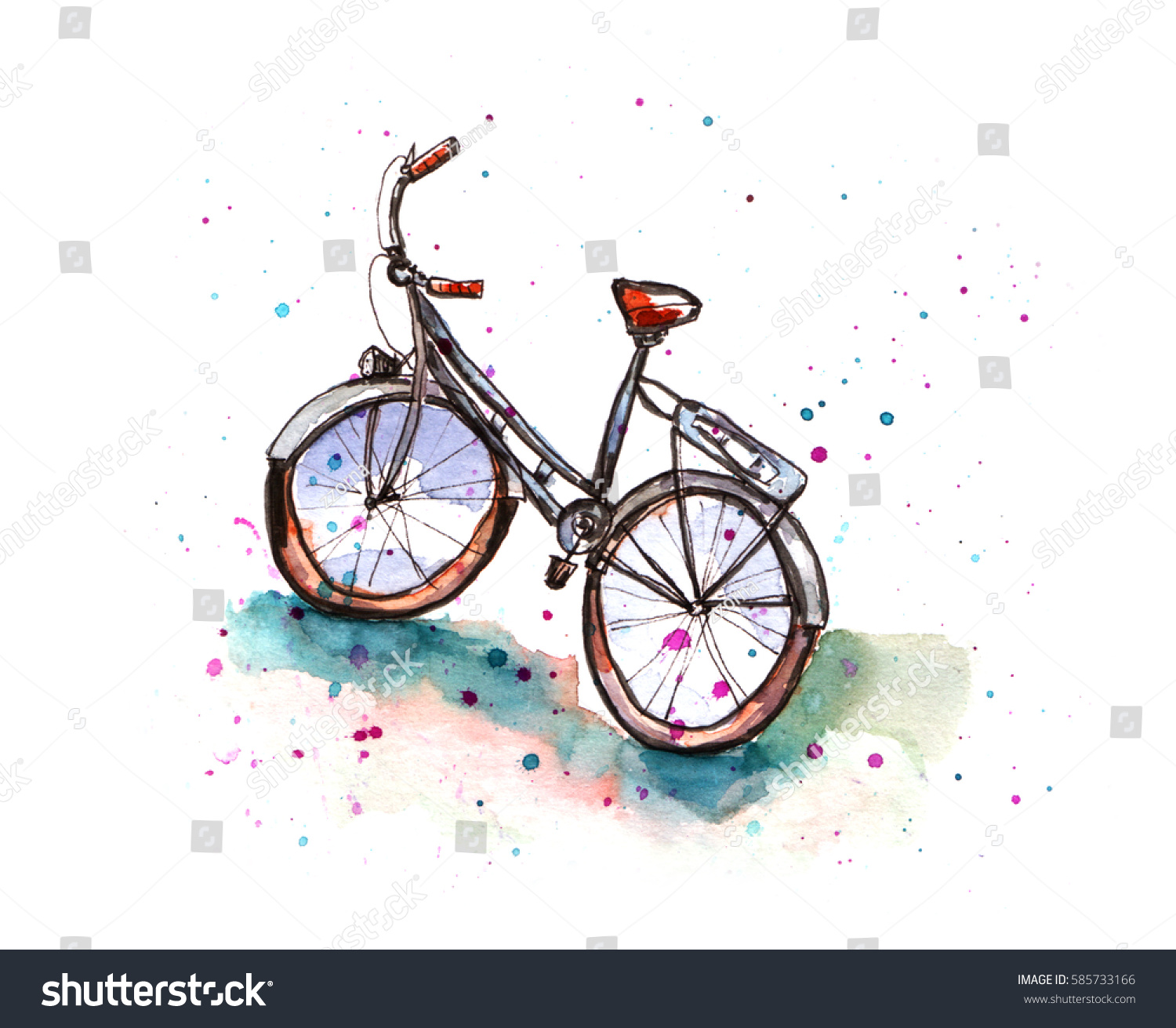 Цветной спортивный велосипед акварель