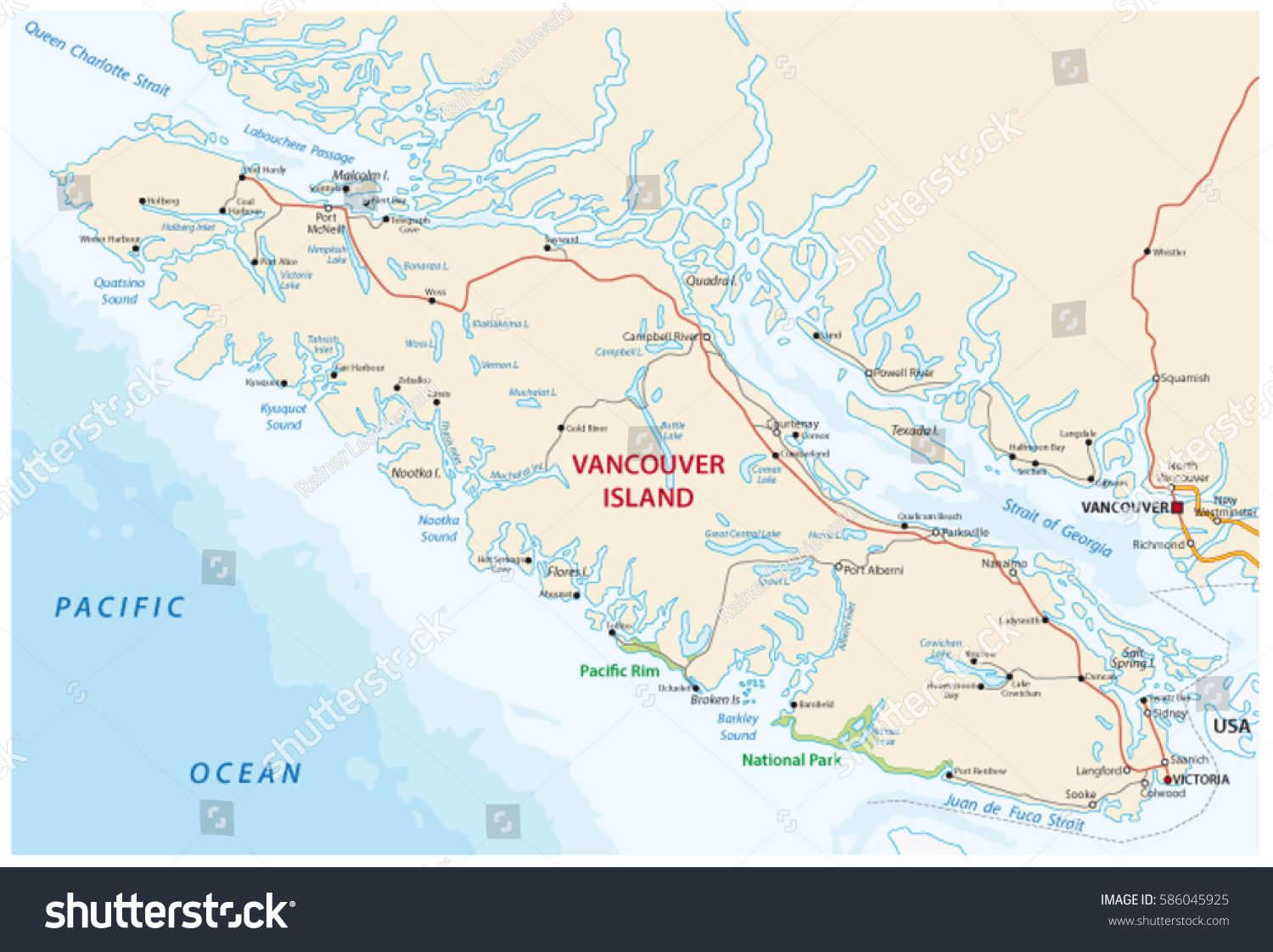 Vector Map Canada Island Vancouver Island Stock Vector (Royalty Free ...