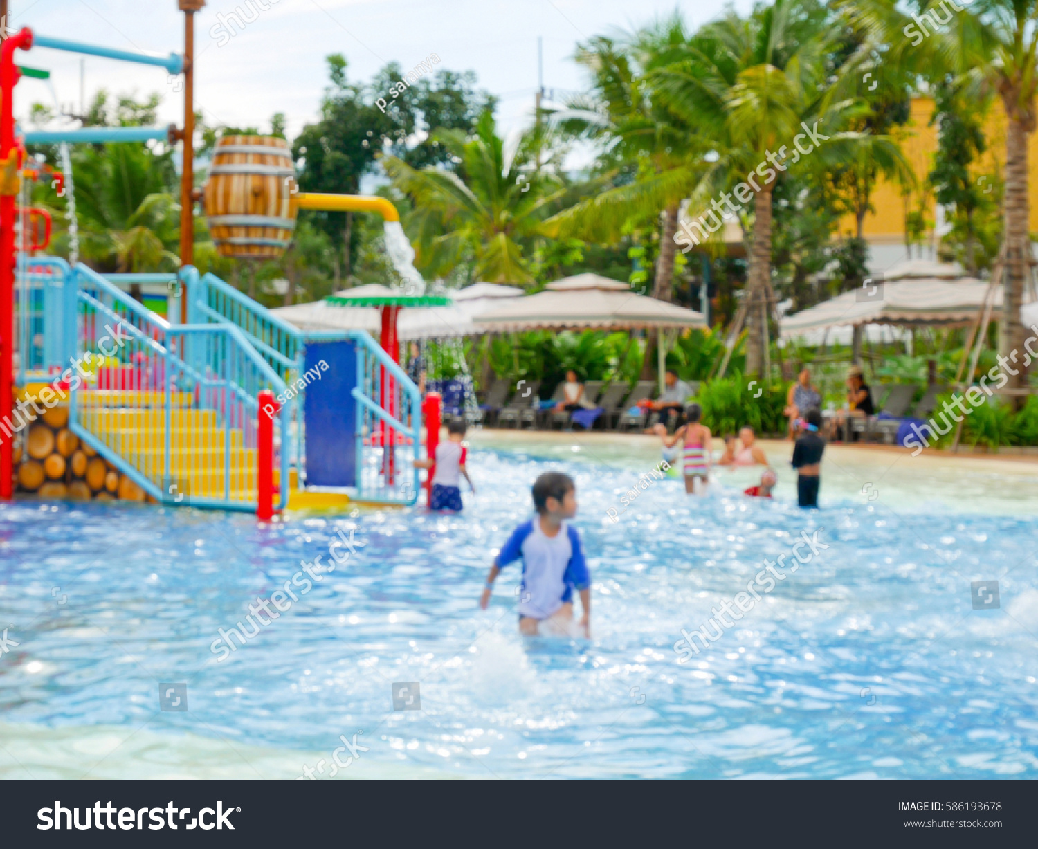 Blurred Children Playing Waterpark Background Stock Photo 586193678 ...