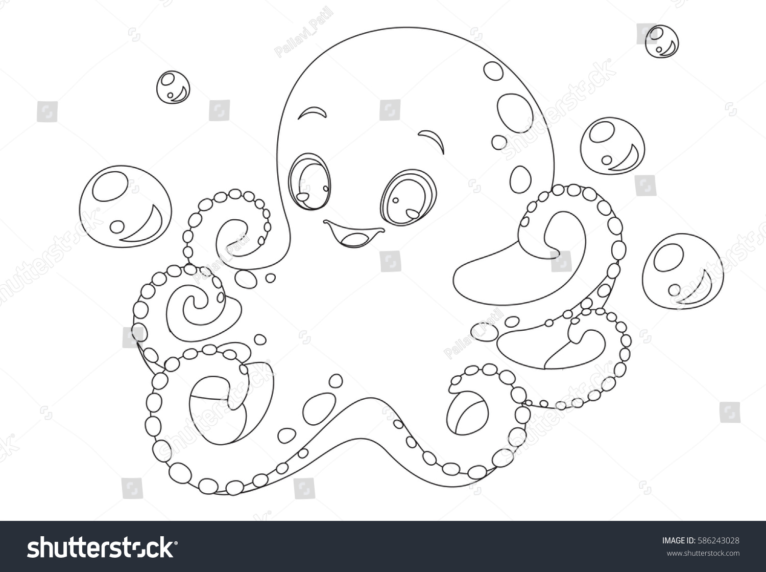 Cute Octopus Cartoon Outline Drawing Stock Vector (Royalty Free ...