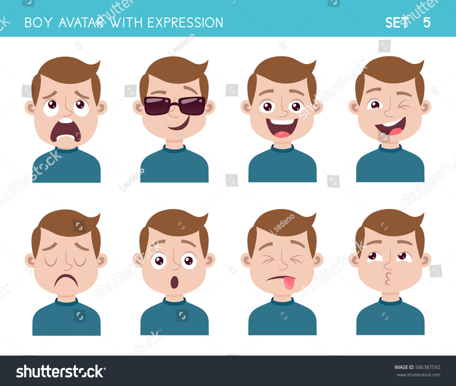 Set Kid Facial Emotions Boy Cartoon Stock Vector (royalty Free 