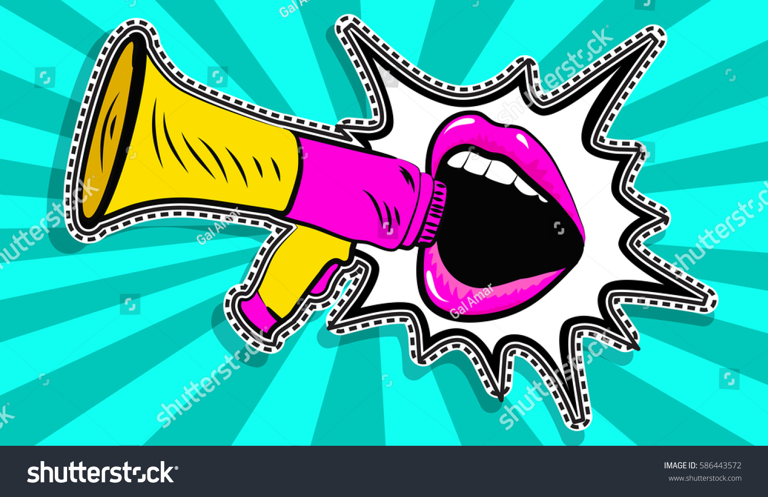 Sexy Open Female Mouth Megaphone Screaming Stock Vector Royalty Free 586443572 Shutterstock