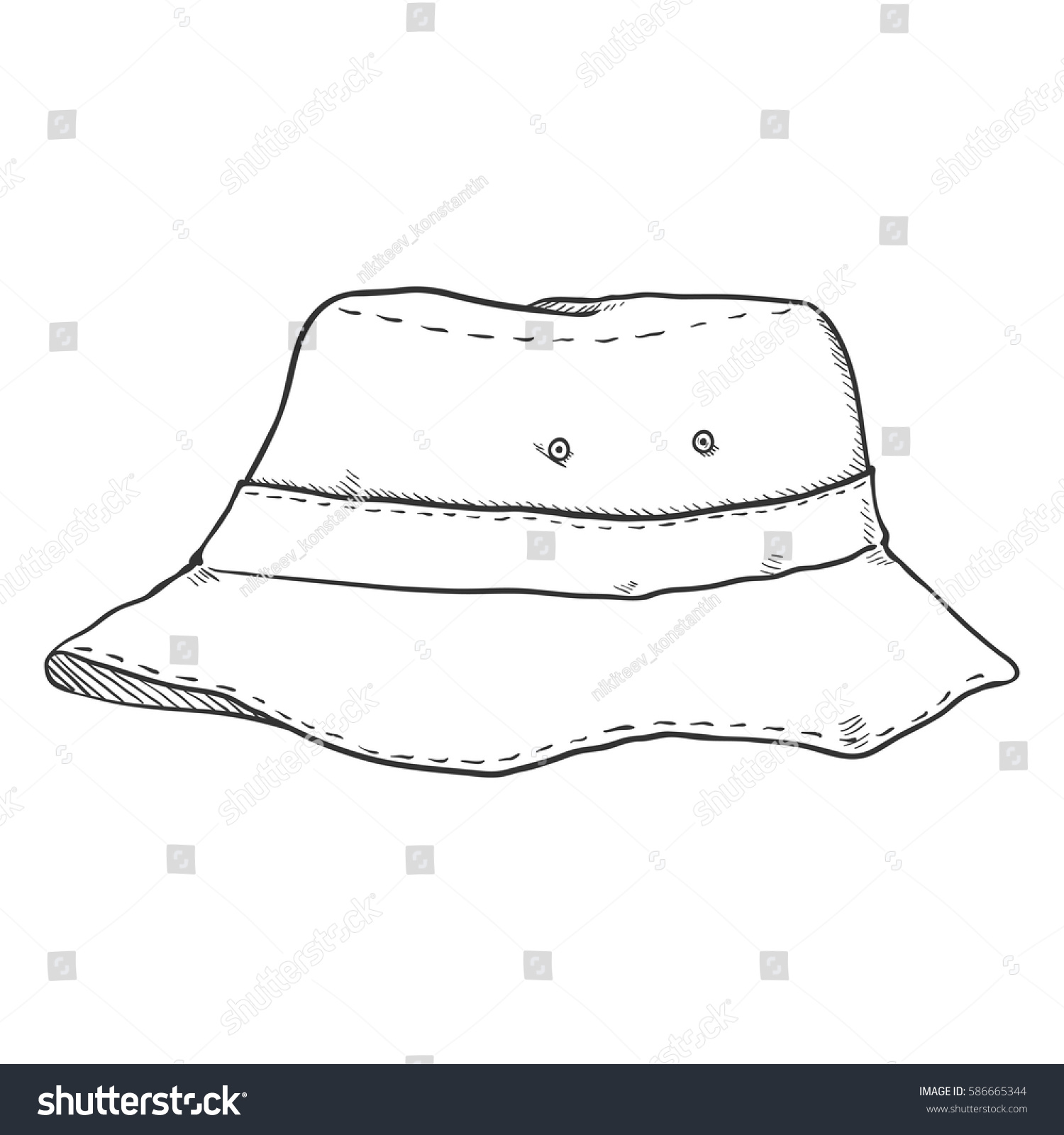 Vector Single Sketch Bucket Hat Military Stock Vector (Royalty Free ...