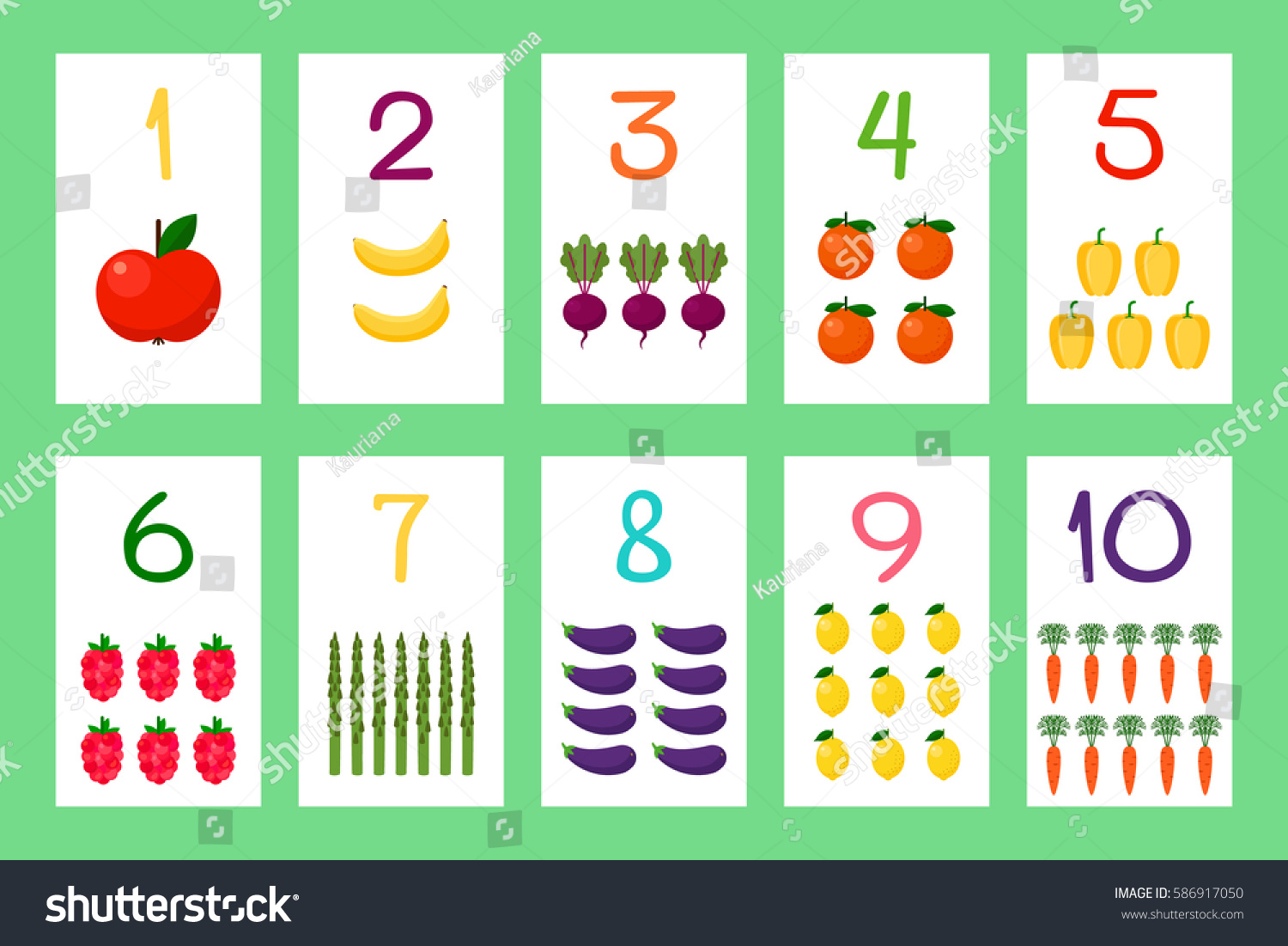 Colorful Childrens Cards Counting One Ten Stock Vector (Royalty Free ...